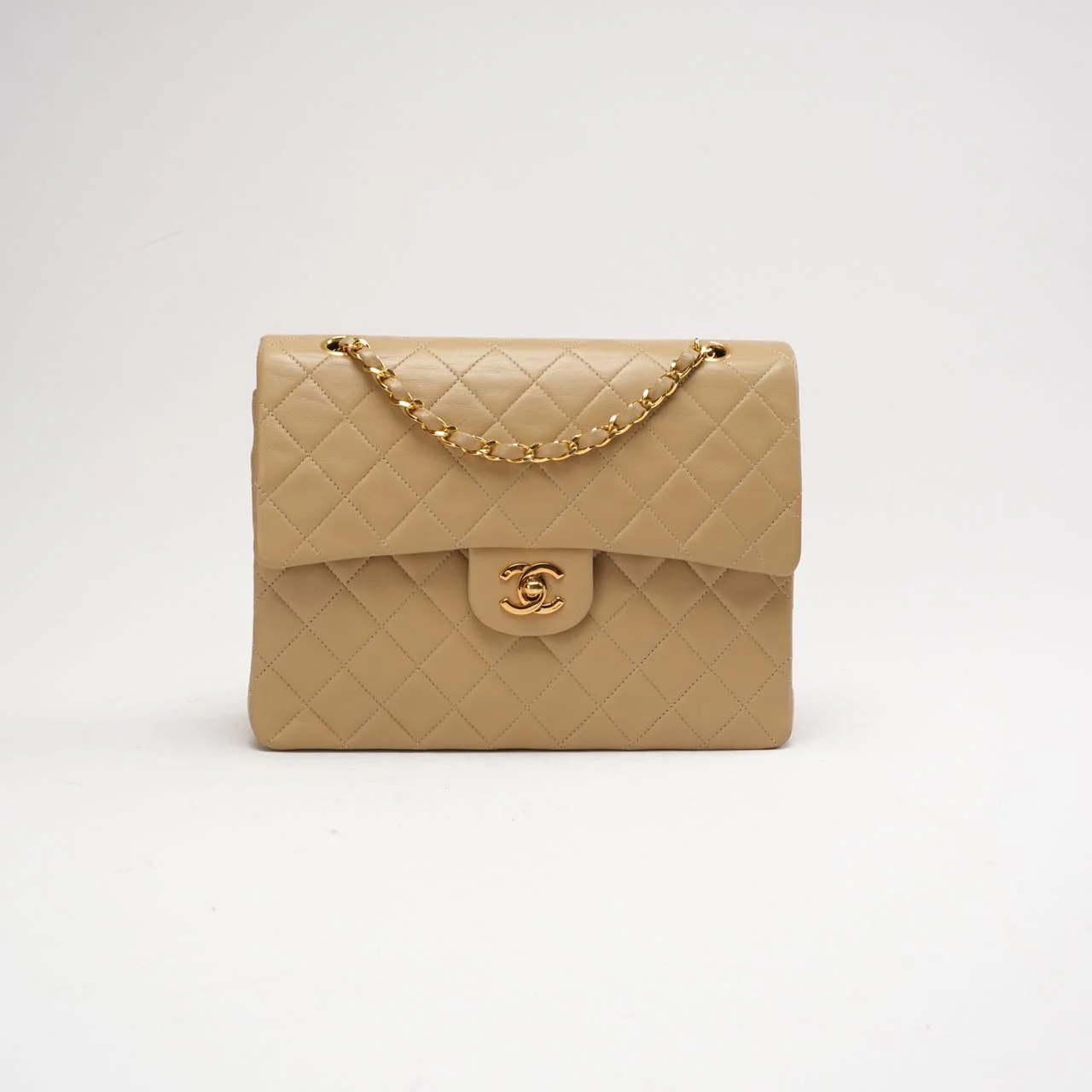 Chanel Vintage Medium Beige Classic Double Flap Bag 1991