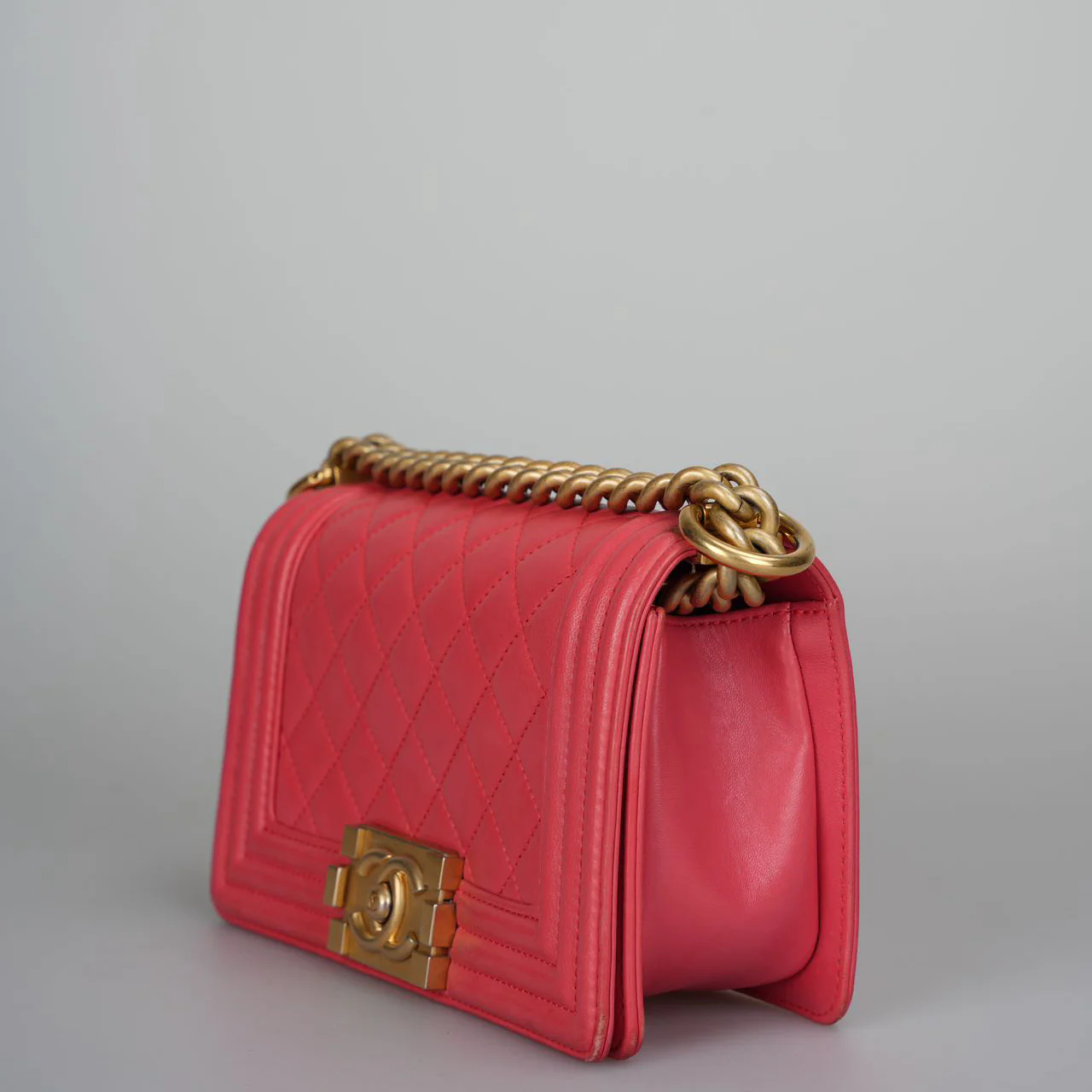 used-Chanel Lambskin Quilted Small Boy Flap Bag in Pink with Gold Hardware-MILOURA