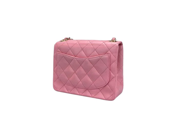 used-Chanel Vintage Rose Pink Classic Mini Square Flap Bag in Lambskin with Gold Hardware-MILOURA