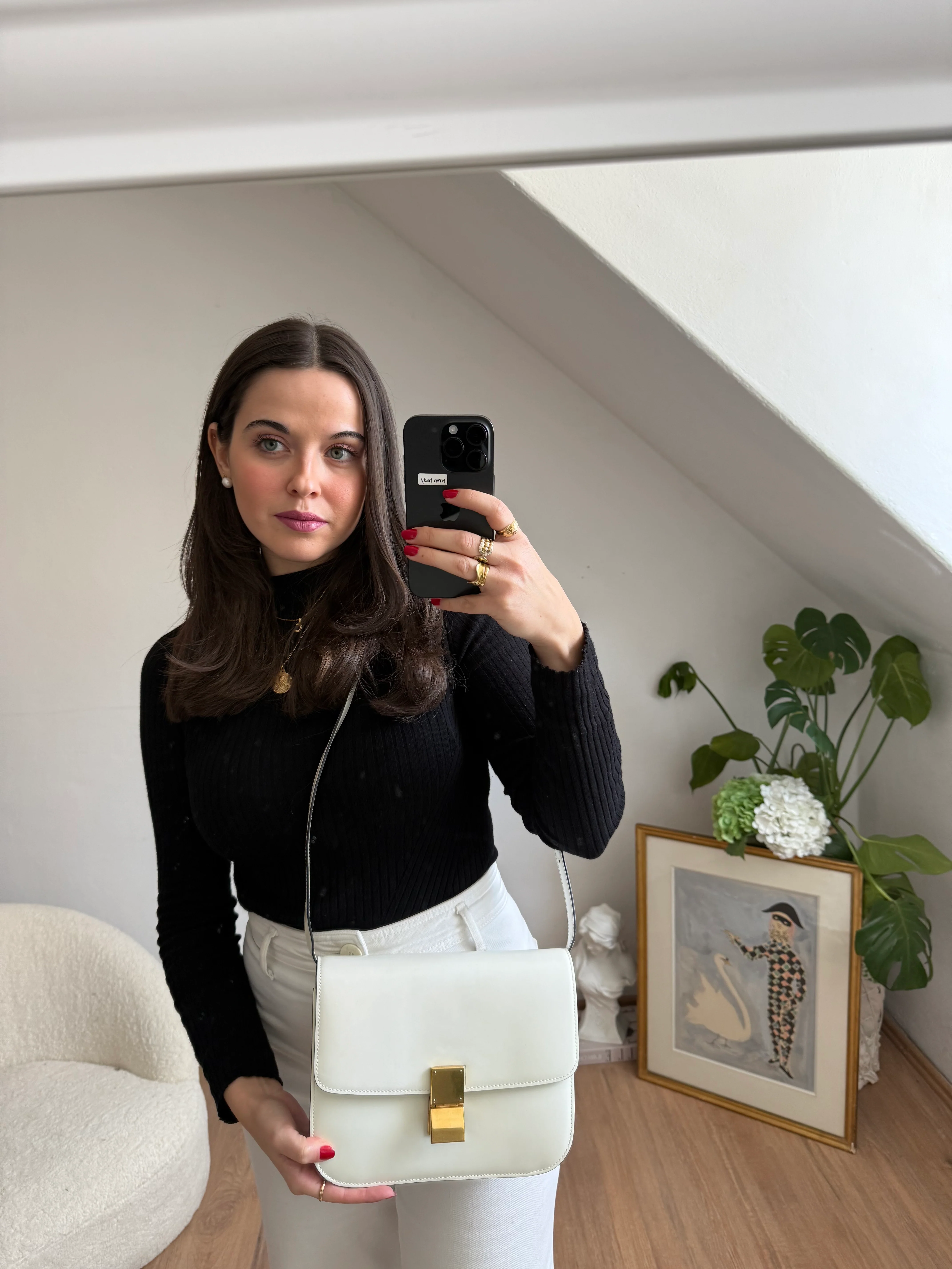 used-Celine bag Classic Box white leather shoulder bag-MILOURA