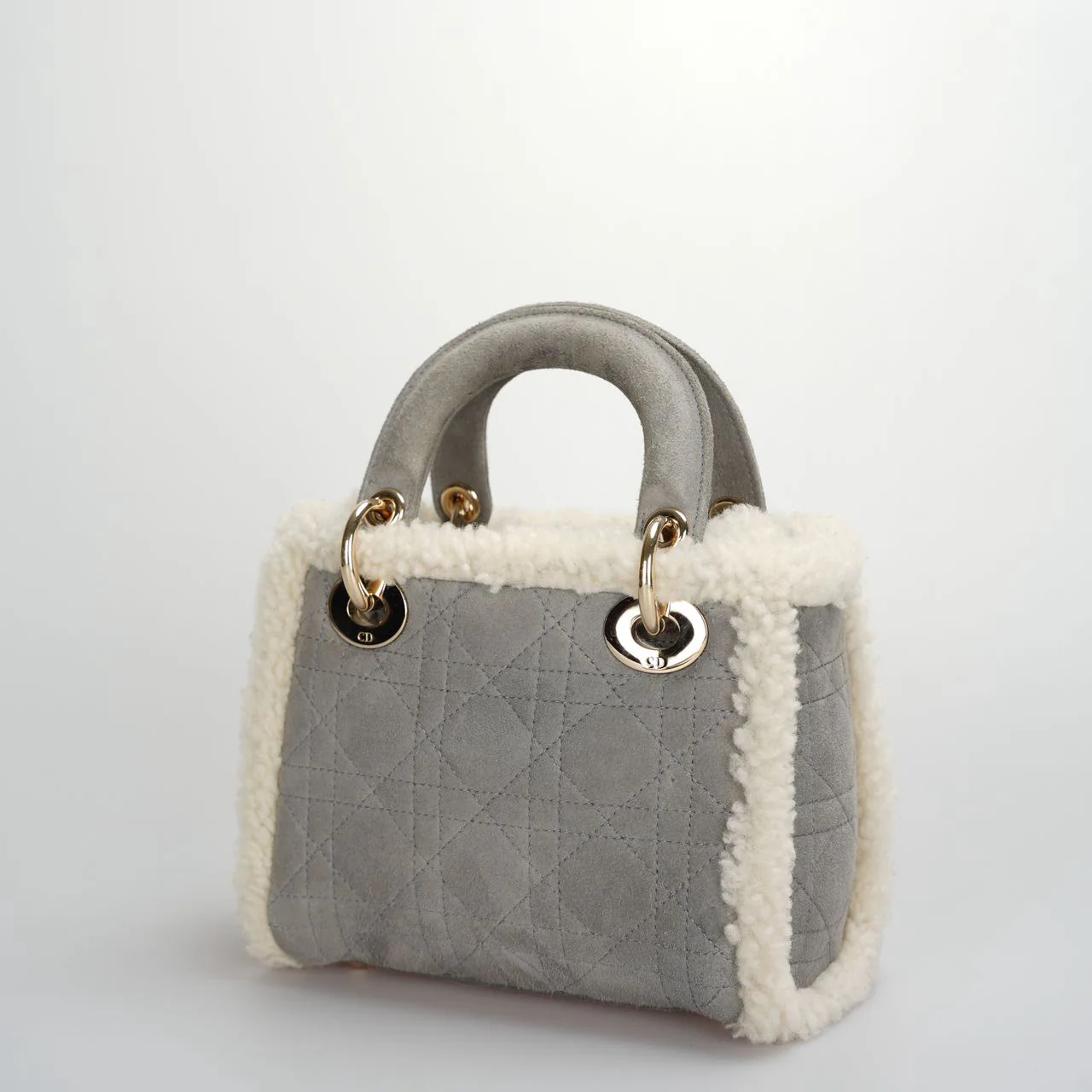 used-Christian Dior Lady Dior Pre-Owned 2020 Mini Suede Shearling Cannage Lady Dior satchel-MILOURA
