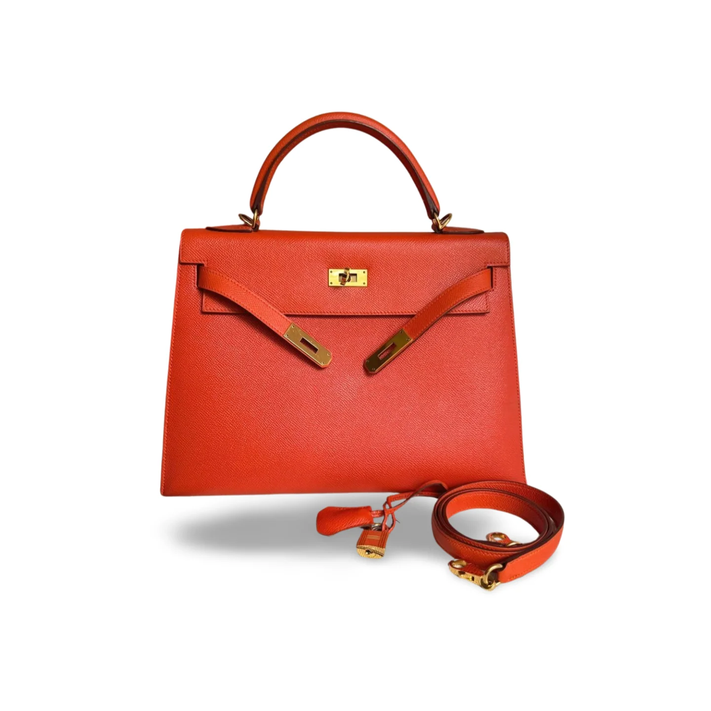 used-Hermes Kelly Sellier Bag 32 in Orange Epsom Leather With Gold Hardware-MILOURA