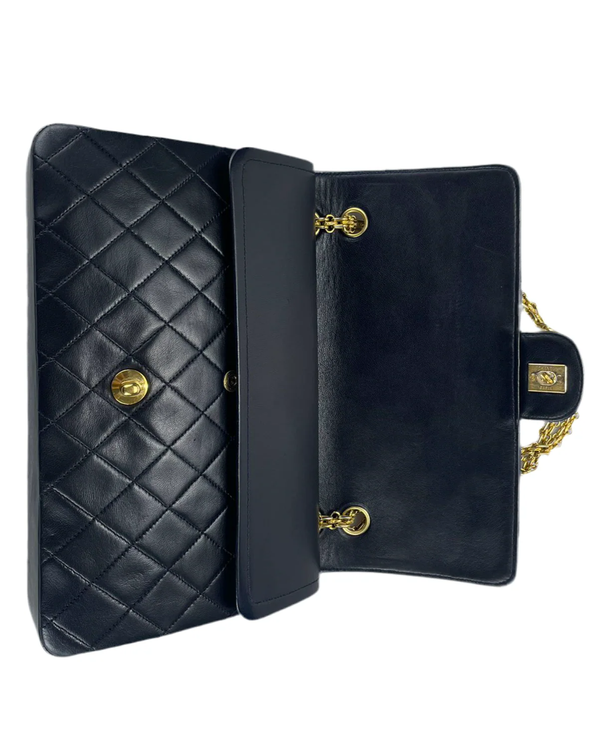 used-Chanel Black Vintage Medium Classic Double Flap Bag with 24K Gold Hardware-MILOURA