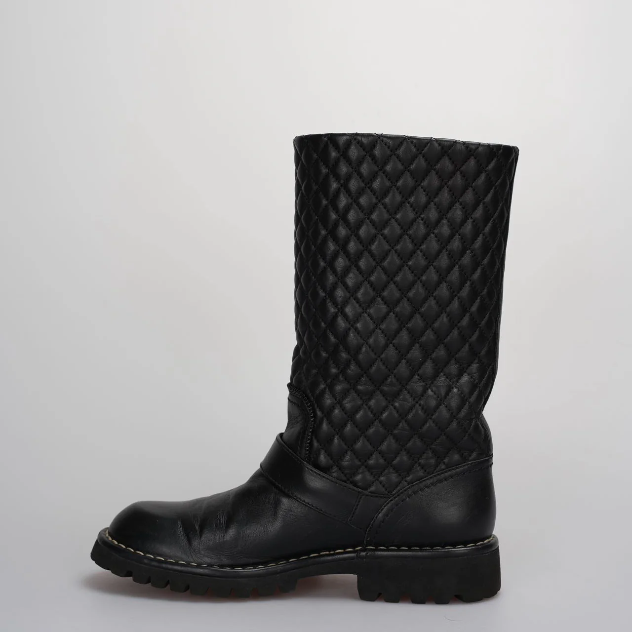 used-Chanel Quilted Motorcycle Boots Black-MILOURA