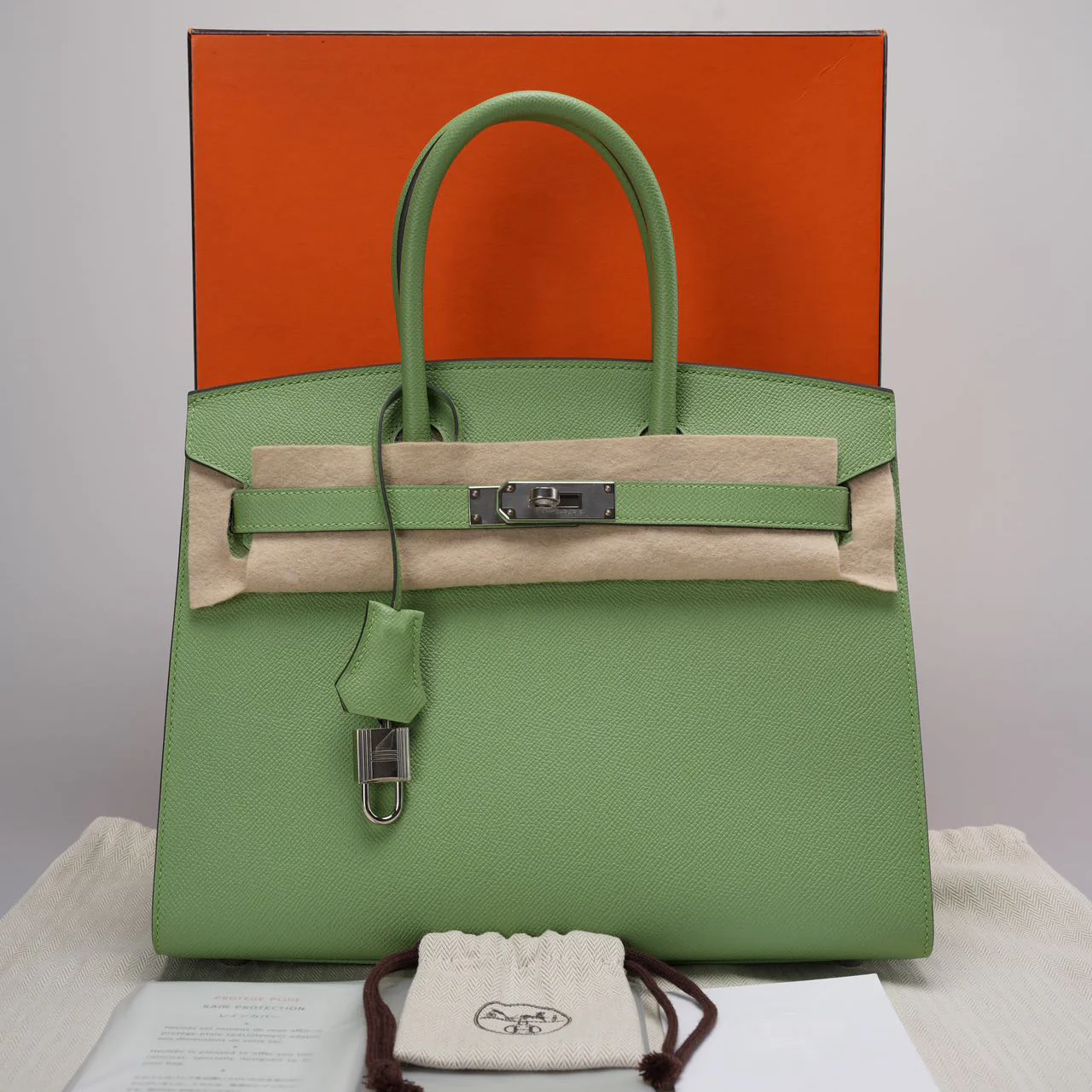used-Hermes Birkin 30 Seiller Vert Avocado Green Epsom Leather with Palladium Hardware-MILOURA