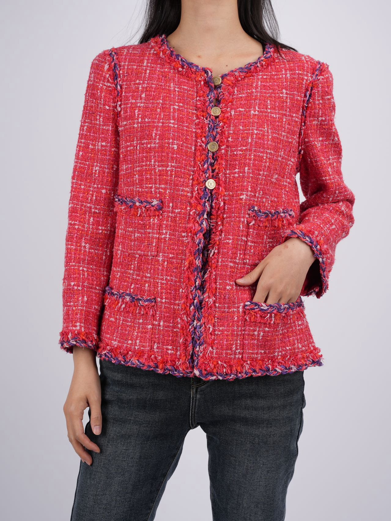 used-Chanel Red Tweed Evening Jacket FR 38-MILOURA