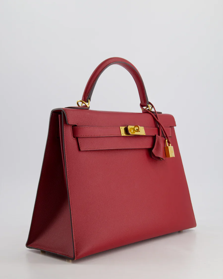used-Hermes Kelly 32cm Sellier Bag in Dark Red Epsom Leather Gold Hardware-MILOURA