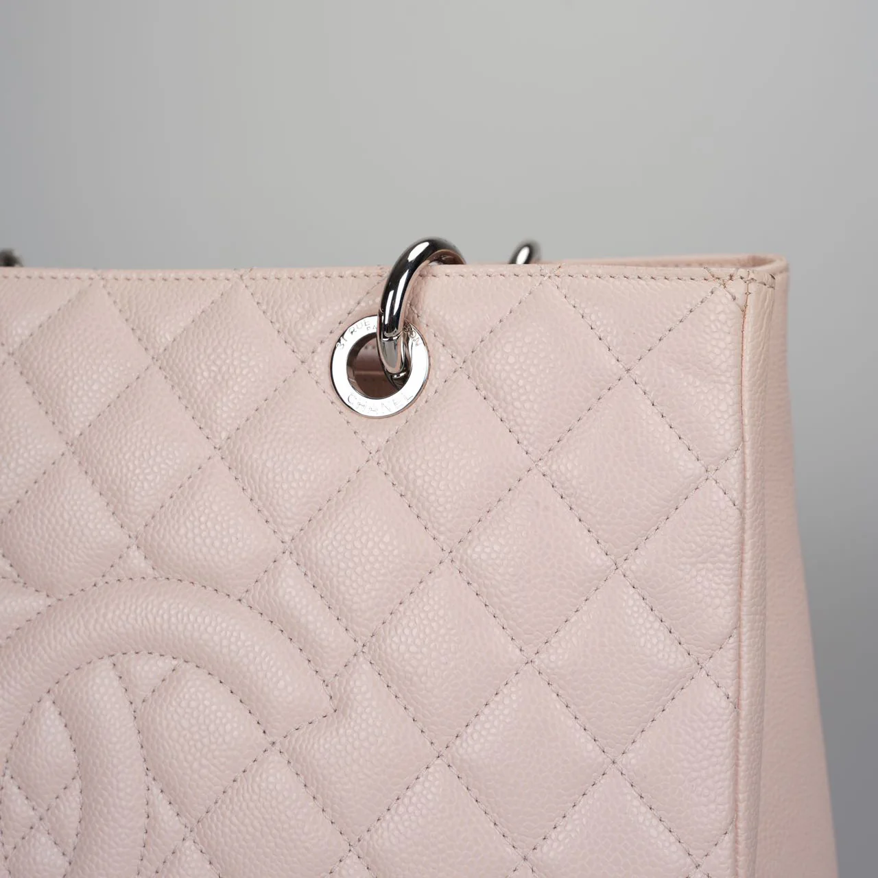used-Chanel Grand Shopping Tote Light Pink GST Bag in Caviar Leather with Silver Hardware-MILOURA
