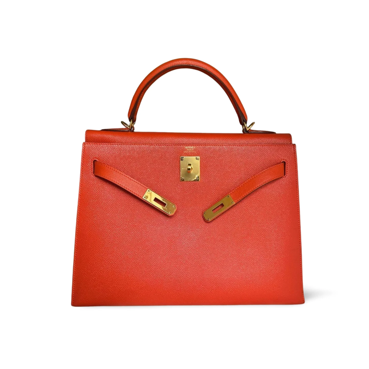 used-Hermes Kelly Sellier Bag 32 in Orange Epsom Leather With Gold Hardware-MILOURA