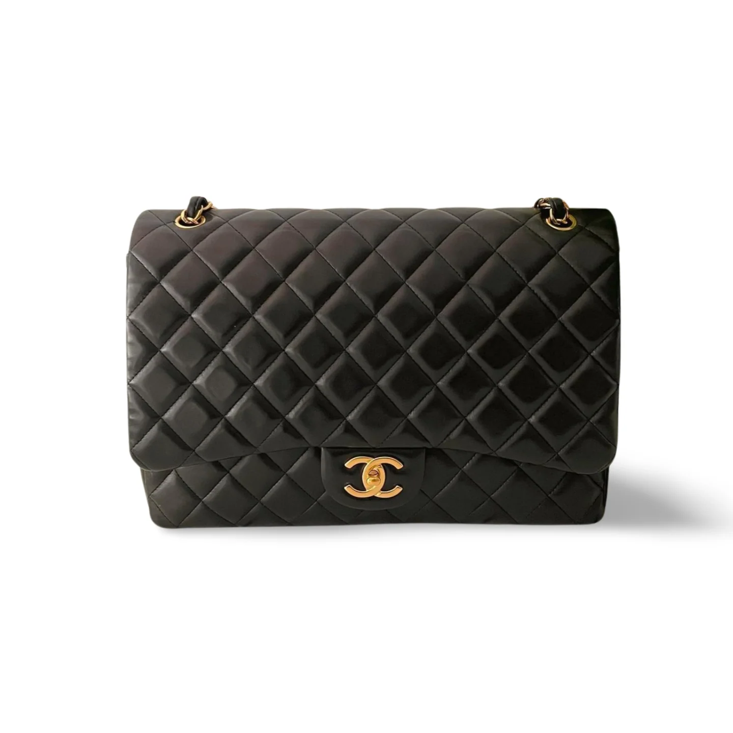 used-Chanel Black Classic Double Flap Maxi Bag with Gold Hardware-MILOURA