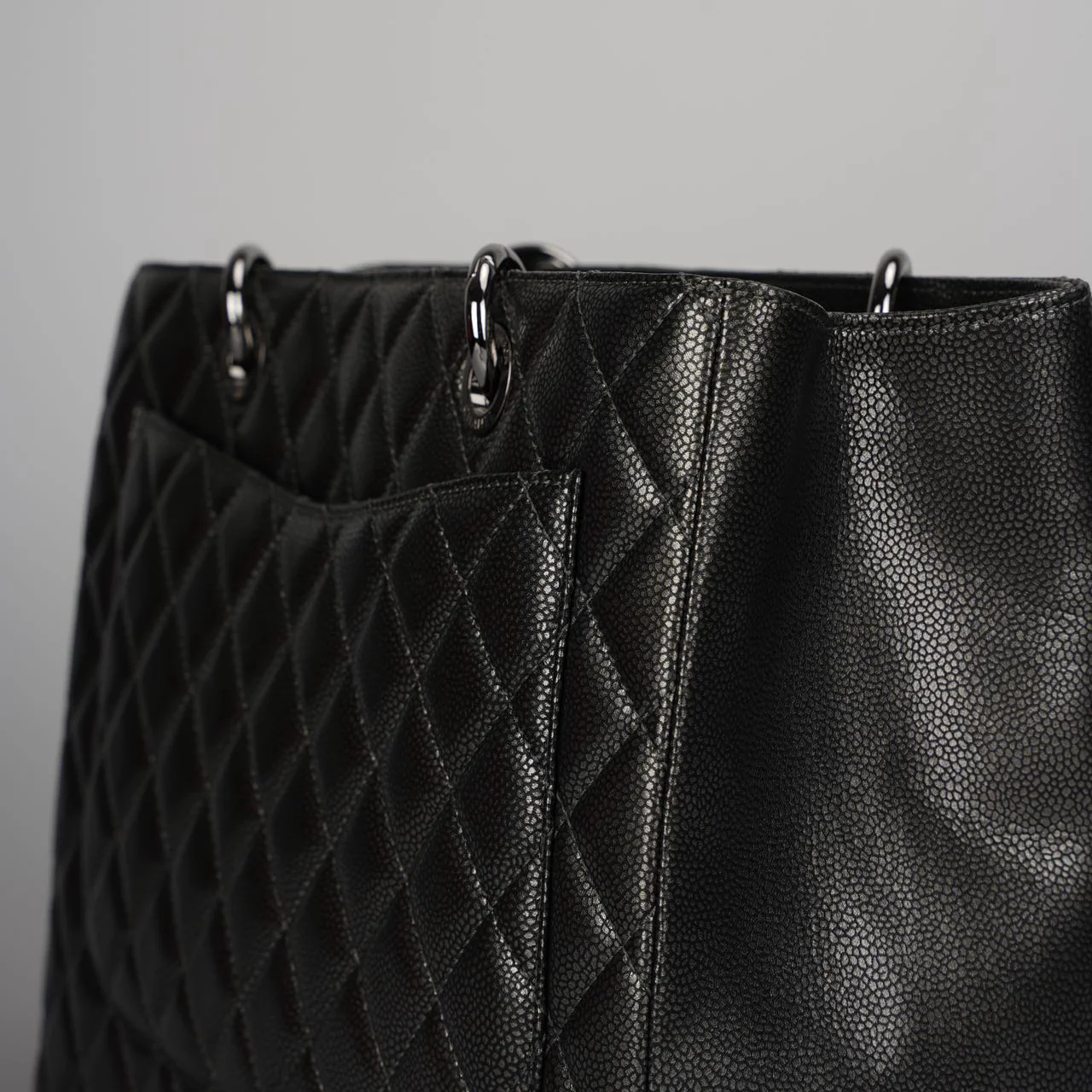 used-Chanel Grand Shopping Tote Black GST Bag in Caviar Leather with Black Hardware-MILOURA