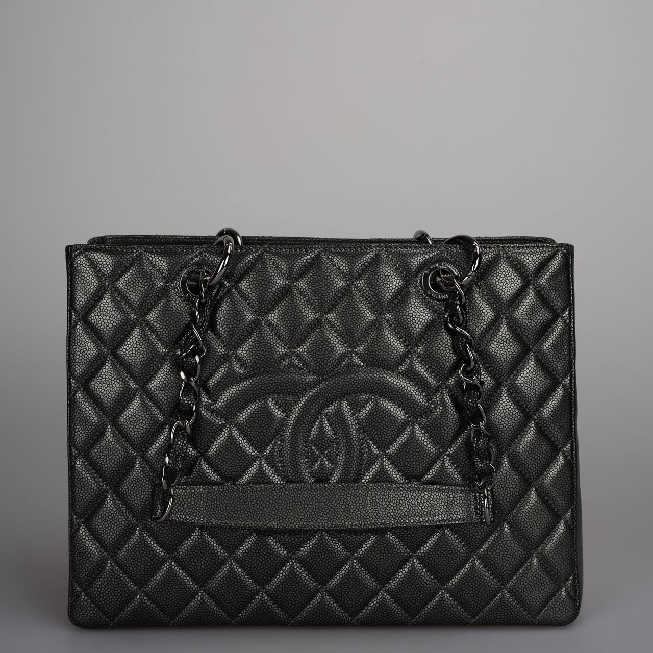used-Chanel Grand Shopping Tote Black GST Bag in Caviar Leather with Black Hardware-MILOURA