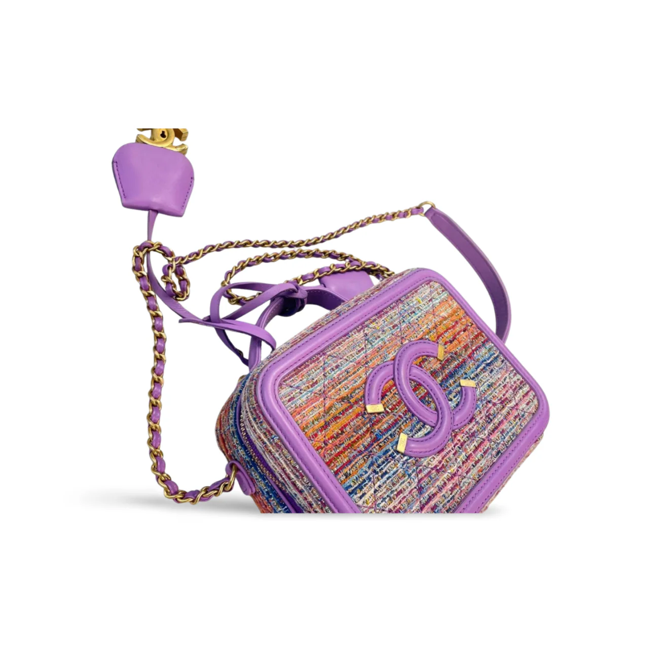 used-Chanel Tweed vanity Case Bag with Gold hardware Small Multi-Color-MILOURA