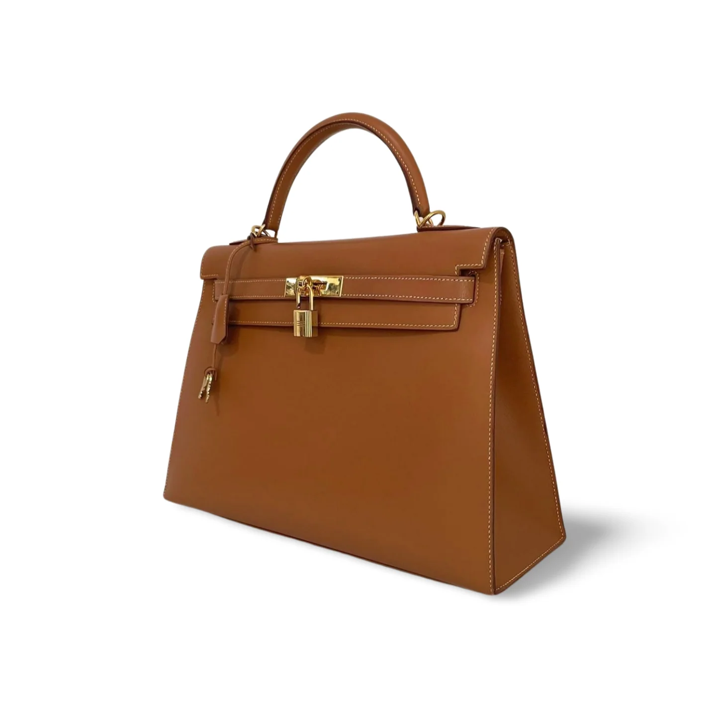 used-Hermes Kelly Bag 32cm In Gold Box Leather With Gold Hardware-MILOURA