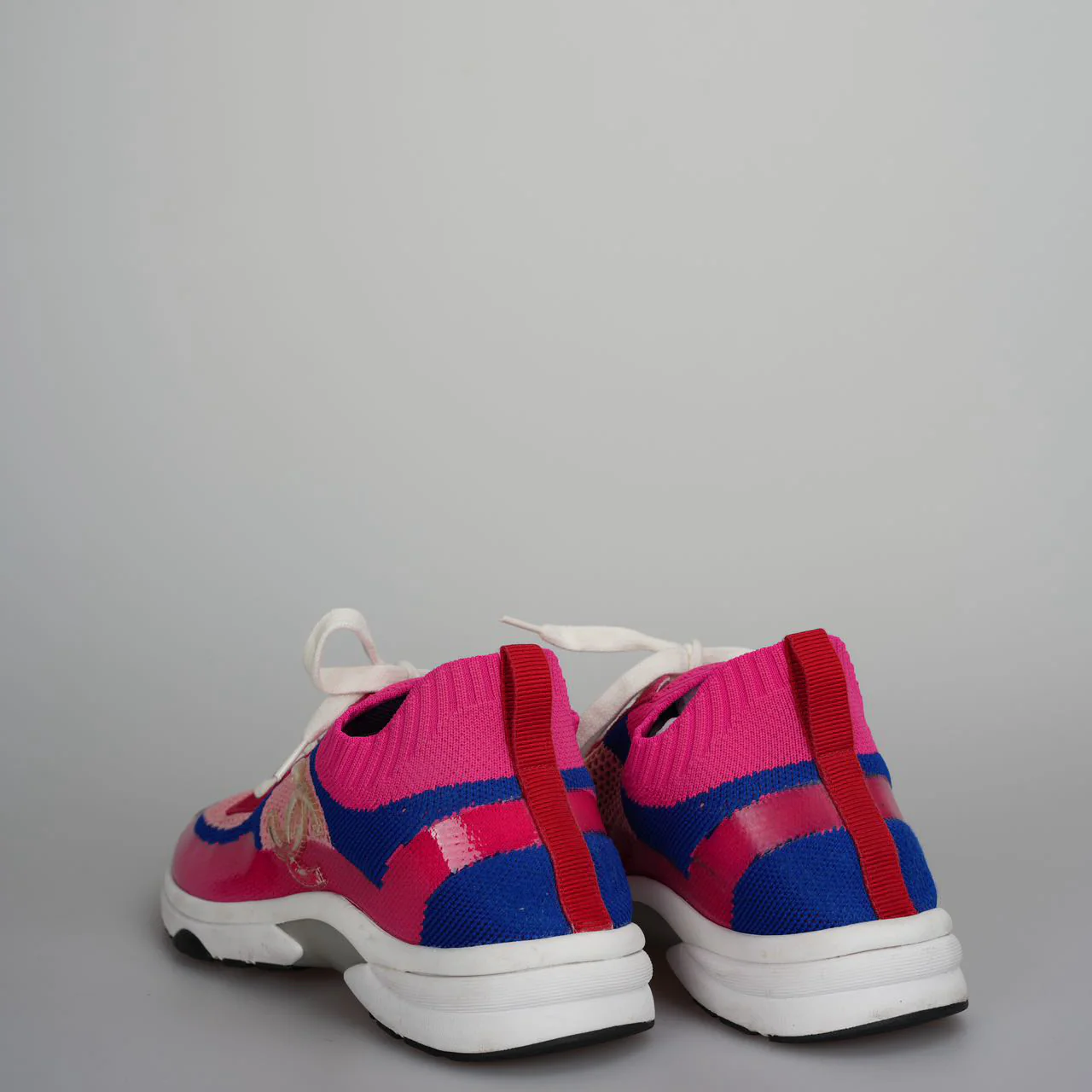 used-Chanel Fabric Suede Calfskin Stretch CC Sneakers Pink, Red and Blue Size 39-MILOURA