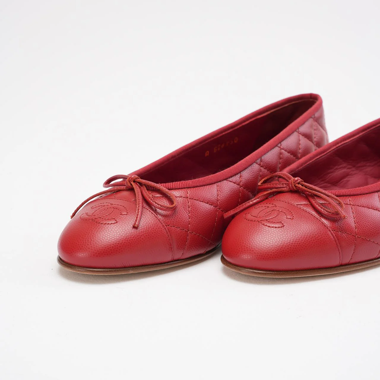 Chanel Red Leather CC Cap Toe Ballet Flats Size 38