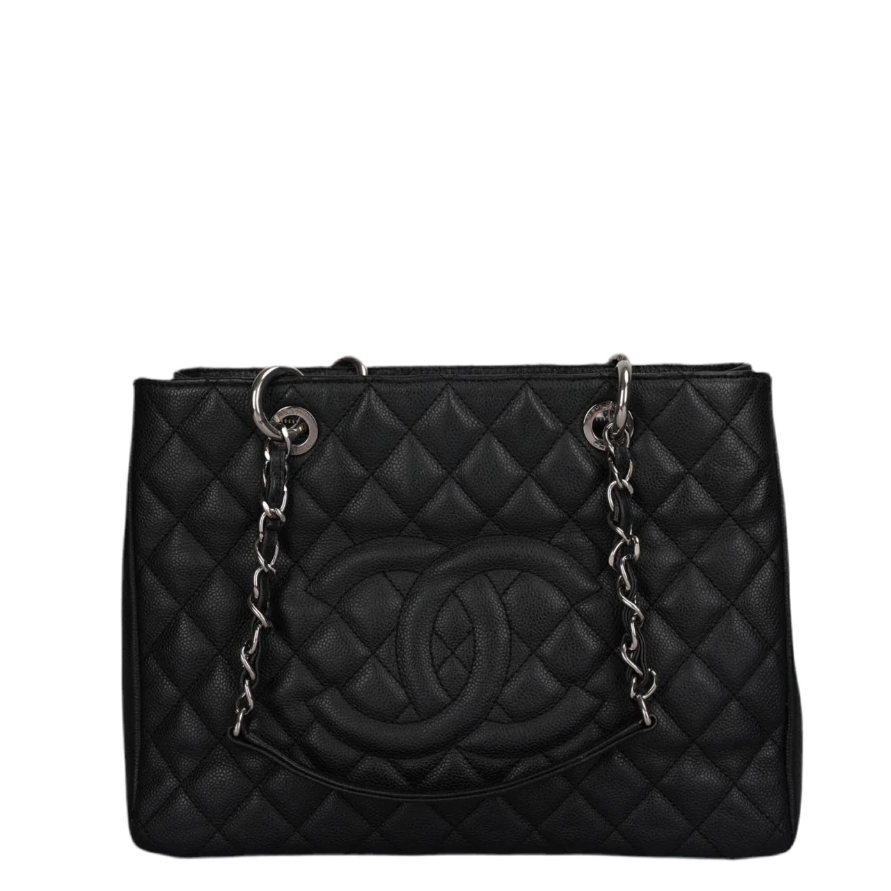 used-Chanel Grand Shopping Tote black gst Bag in Caviar Leather with Silver Hardware-MILOURA