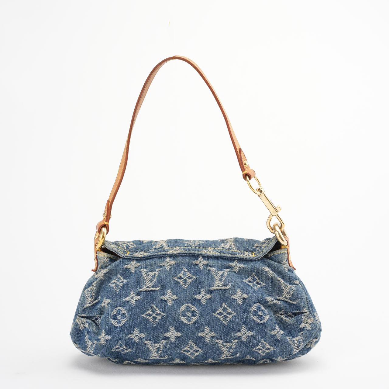 Louis Vuitton Vintage Shoulder Handbag Monogram Denim Mini Pretty Canvas Leather Blue