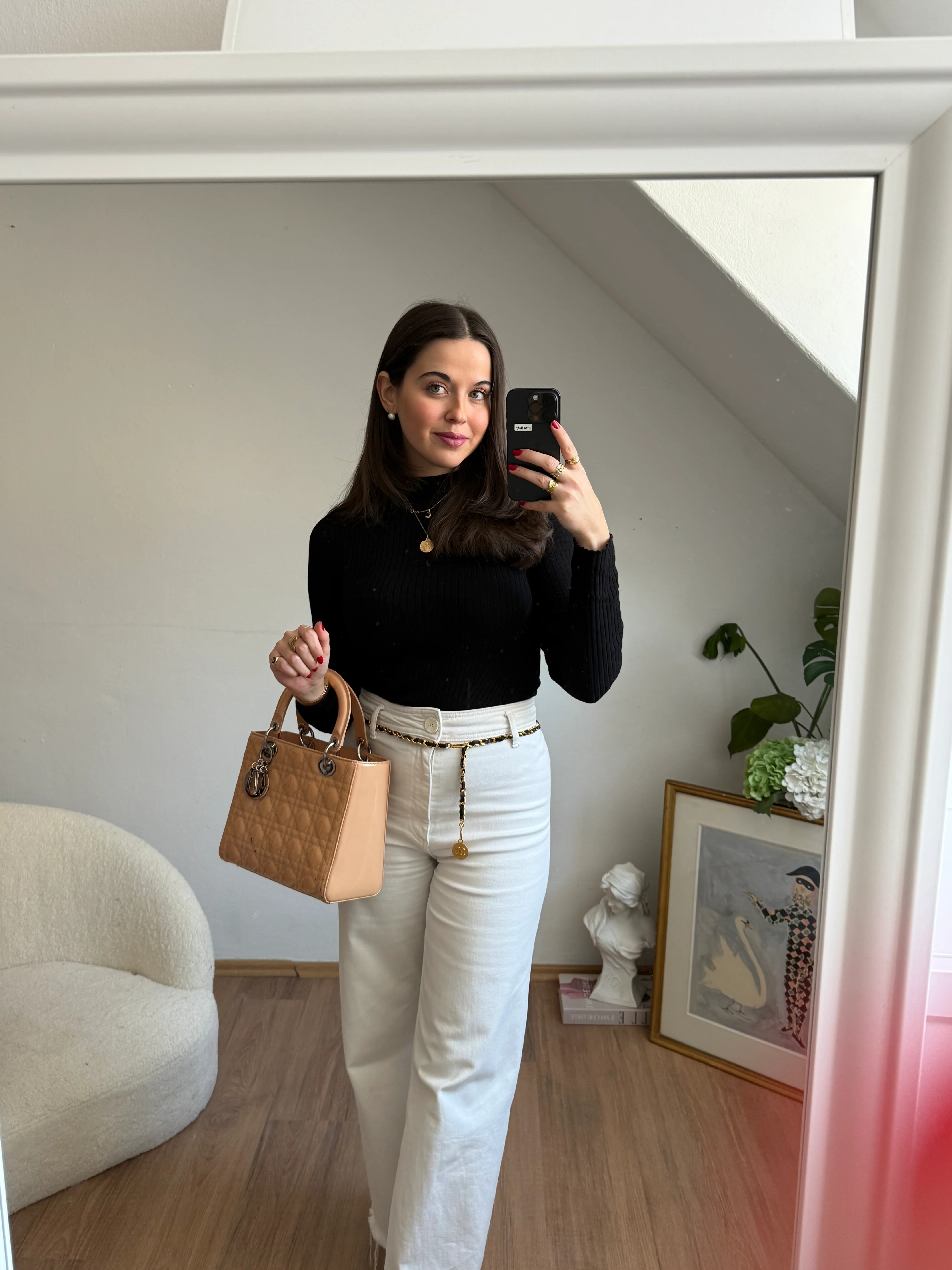 used-Christian Dior Lady Dior bag medium light beige-MILOURA