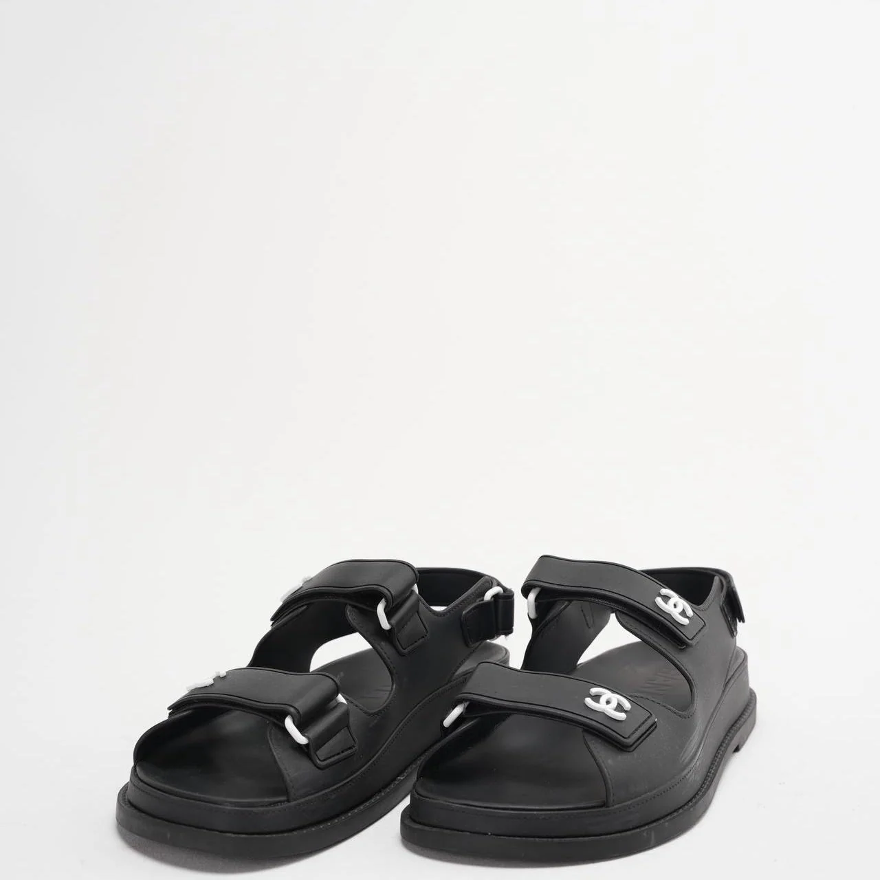 Chanel Black CC Dad Sandals Rubber Size 38
