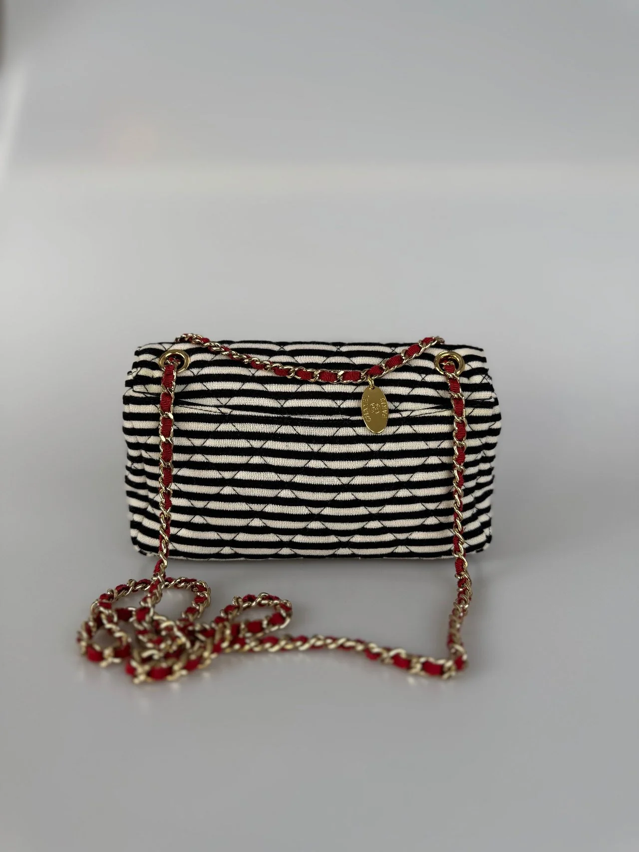 used-Chanel Sailor bag Blue 2014 striped mini rectangle Classic single flap shoulder bag-MILOURA