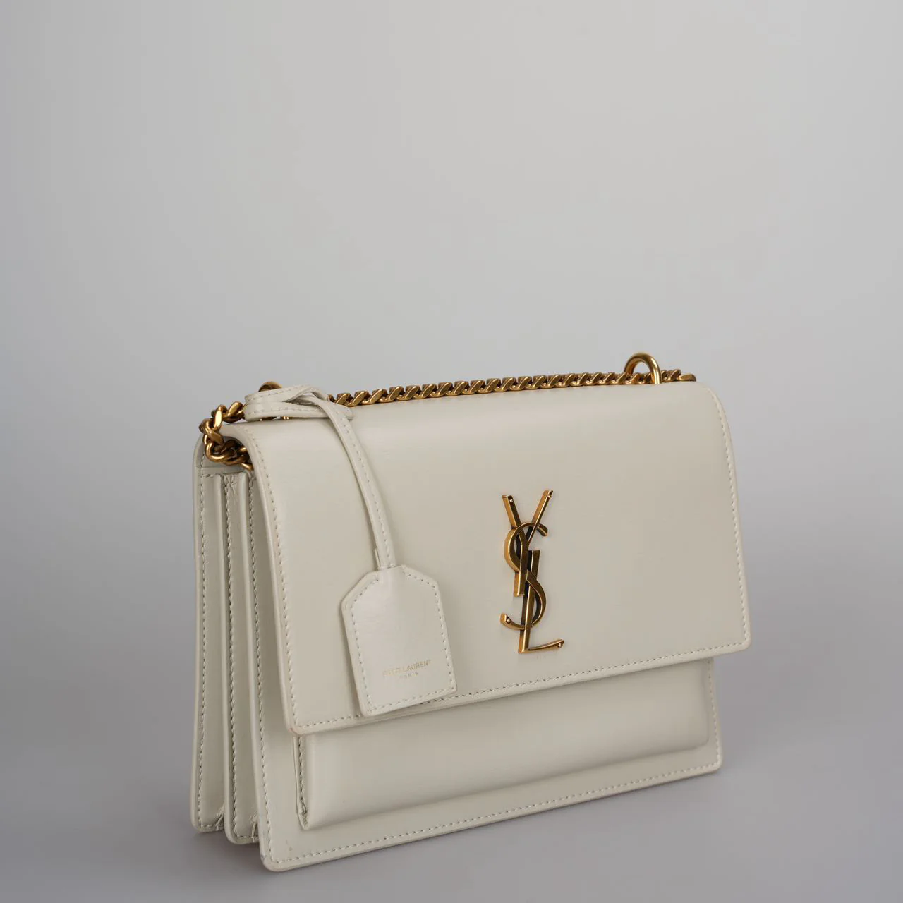 used-Saint Laurent Calfskin Medium Monogram Sunset in Blanc Vintage-MILOURA