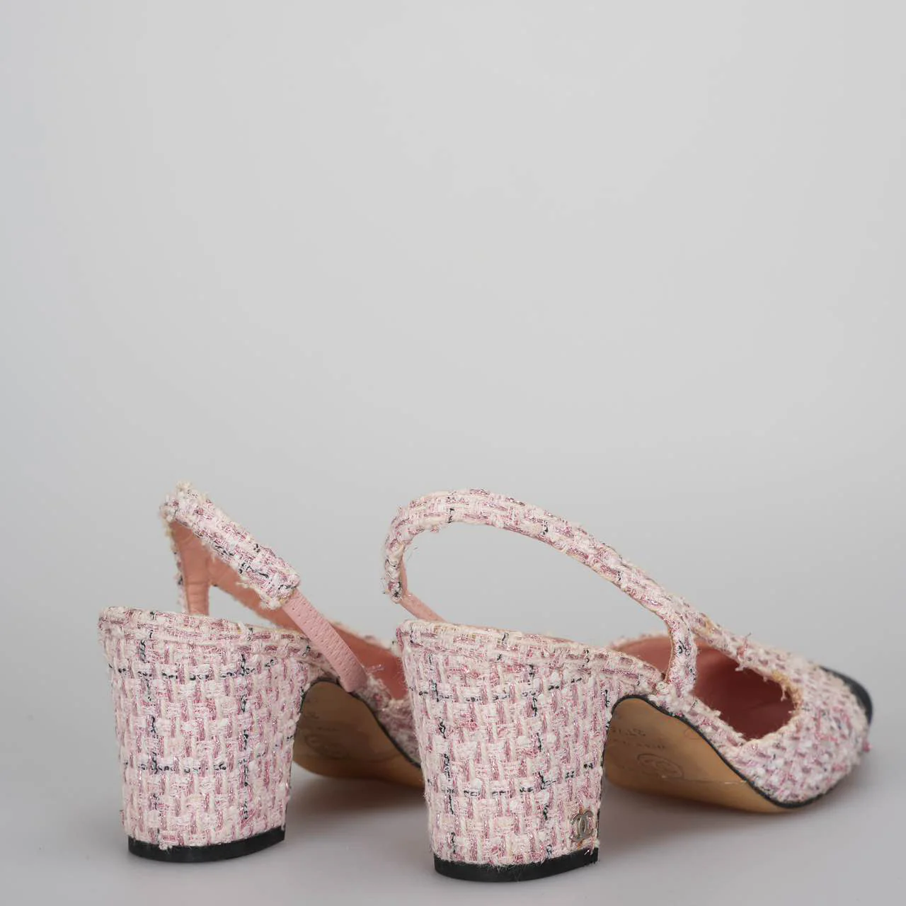 used-Chanel Interlocking CC Logo Tweed Slingback Pumps Size 37.5-MILOURA