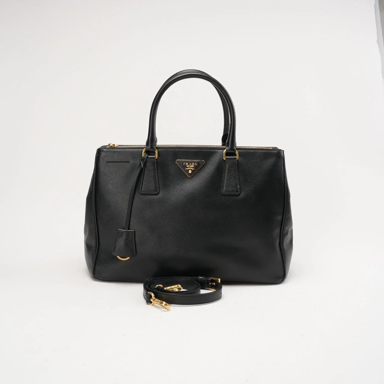 Prada Saffiano Medium Galleria Zip Tote Leather Black