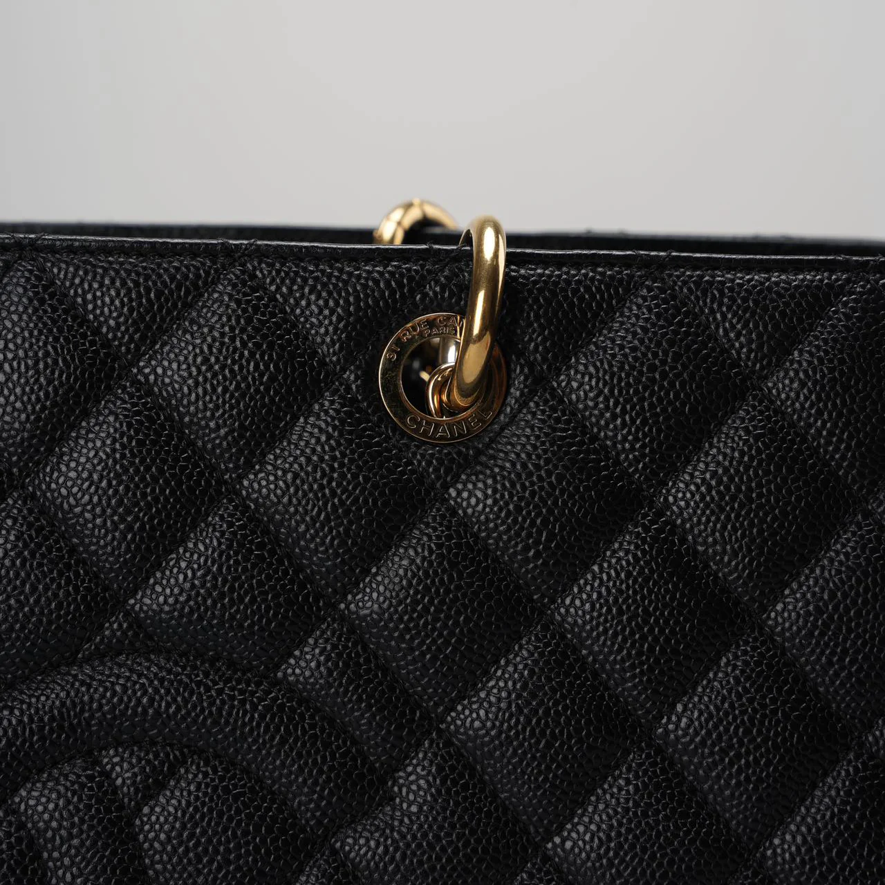 used-Chanel Large Grand Shopping Tote black GST Bag in Caviar Leather with Gold Hardware-MILOURA