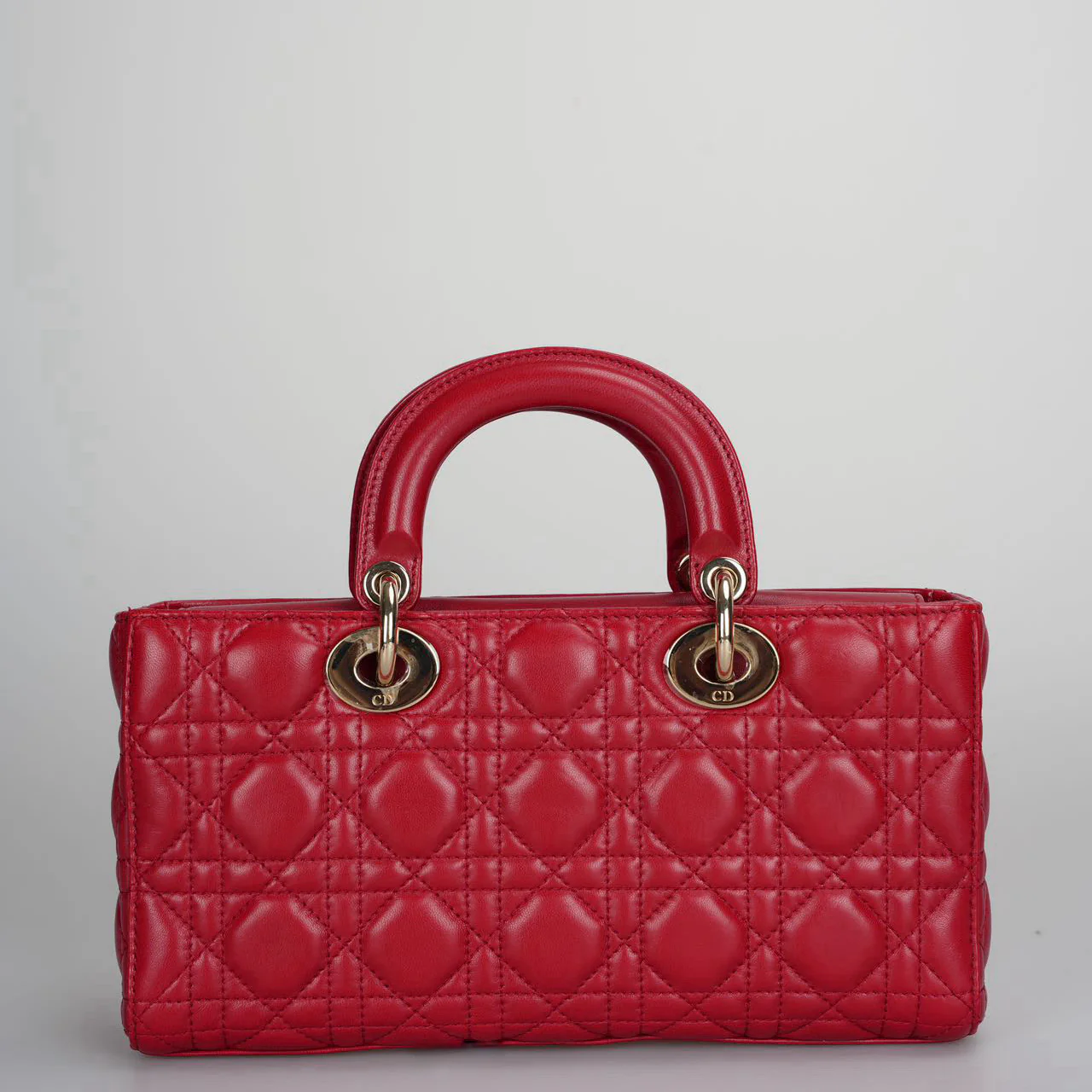 used-Dior Red Medium Lambskin Cannage Lady D-Joy Bag-MILOURA