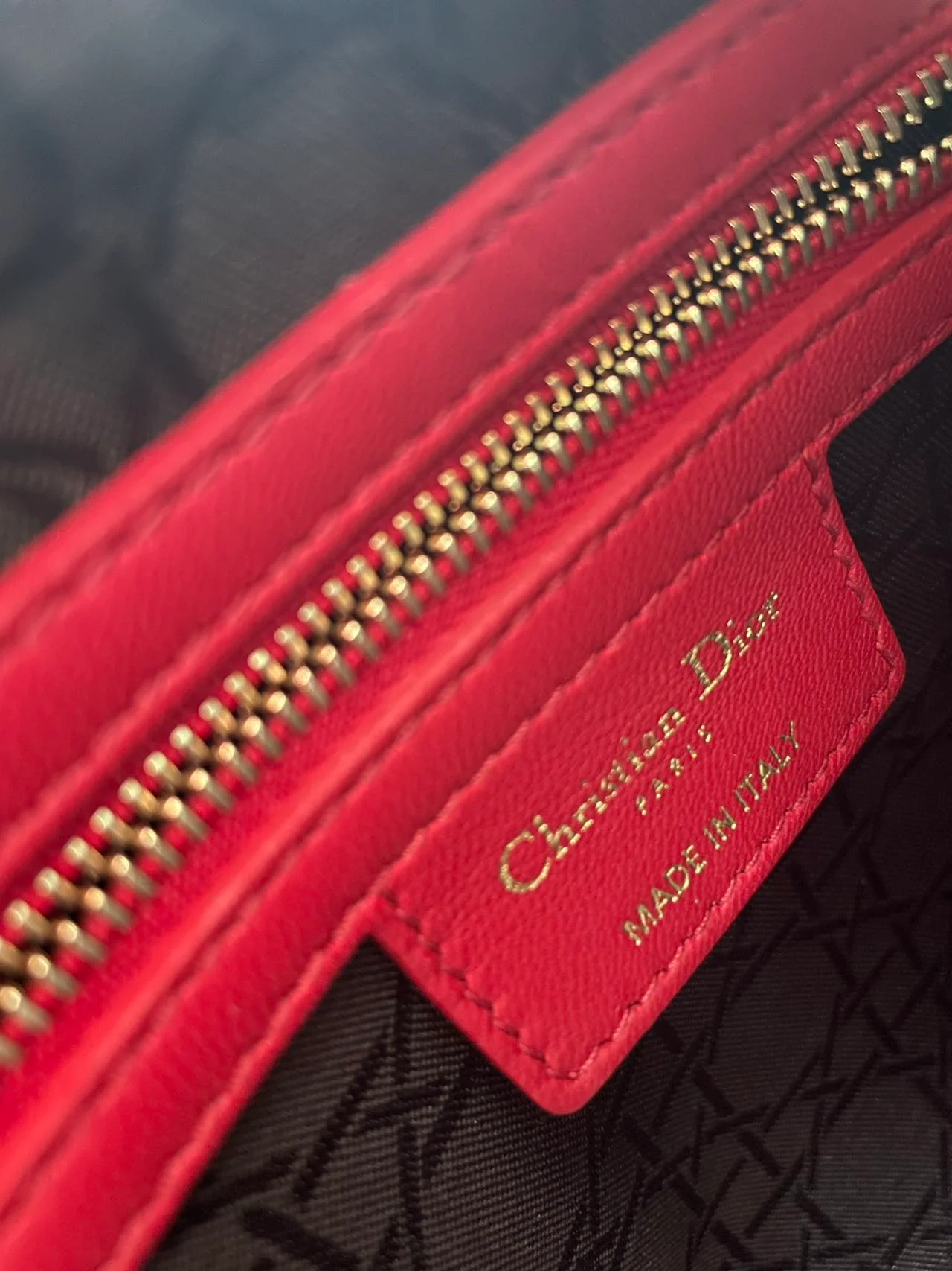used-Christian Dior Red Medium Lady Dior Bag in Cannage Lambskin Leather with Gold Hardware-MILOURA