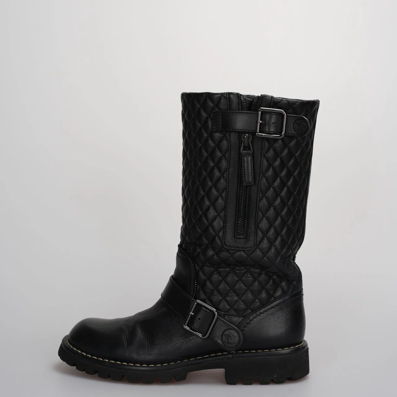 used-Chanel Quilted Motorcycle Boots Black-MILOURA