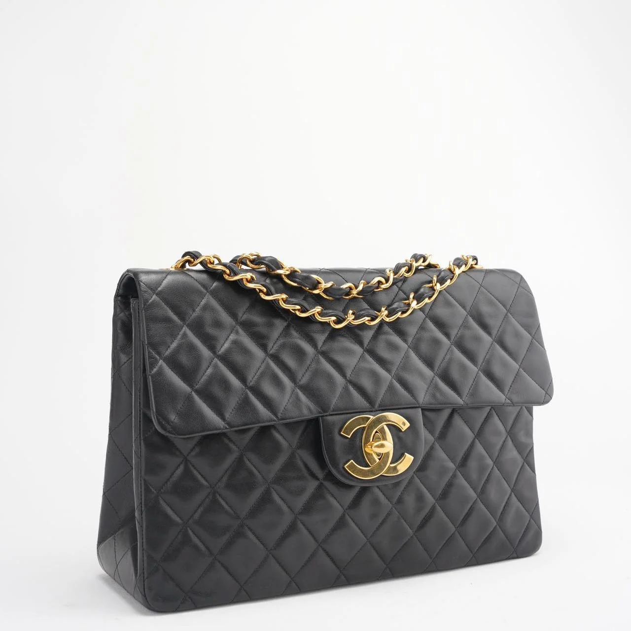 Chanel Vintage Black Maxi Classic Flap Bag Lambskin 1991-1994