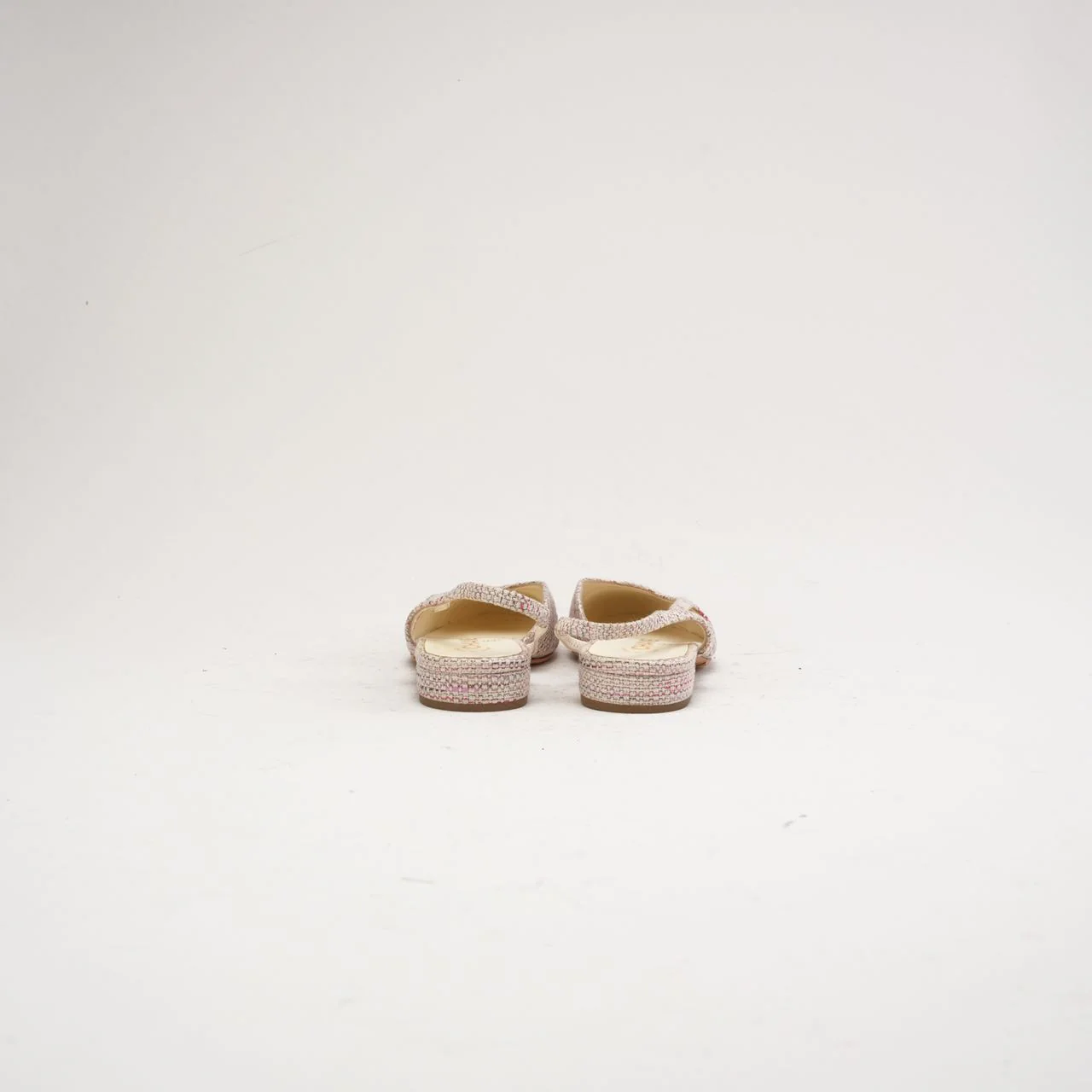 Chanel Pink CC Logo Tweed Leather Slingback Flats Size 38 C