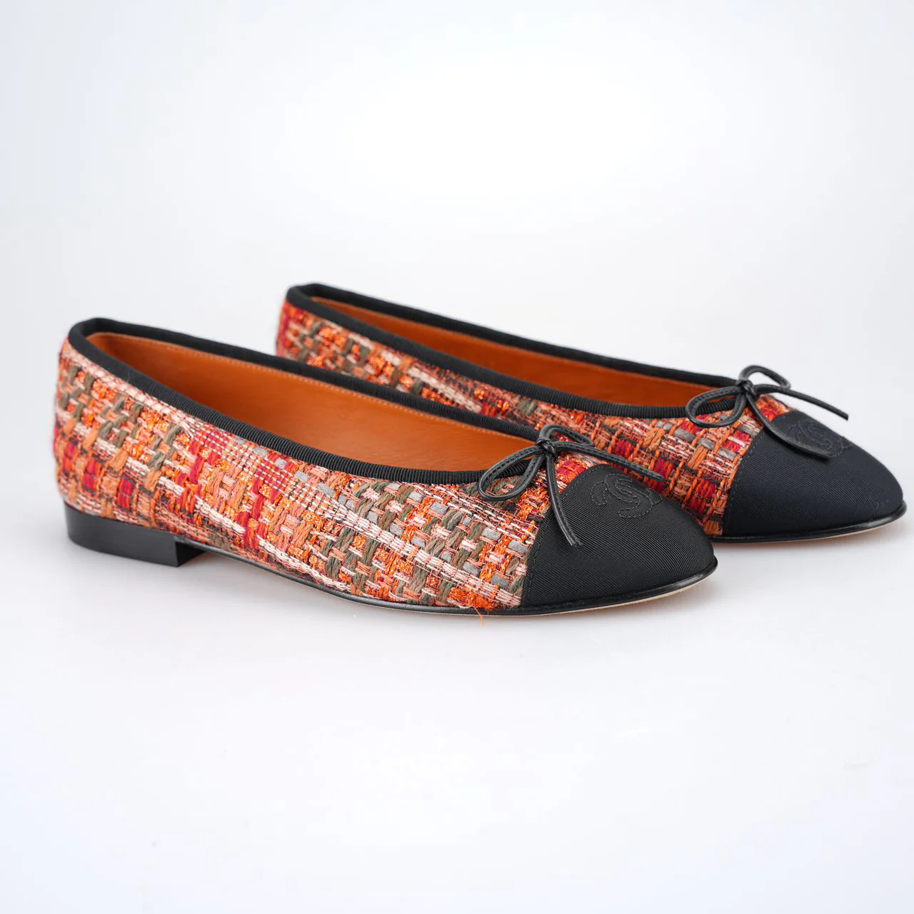 used-Chanel Ballet Flats Multicolor Fabric and Leather CC 38-MILOURA