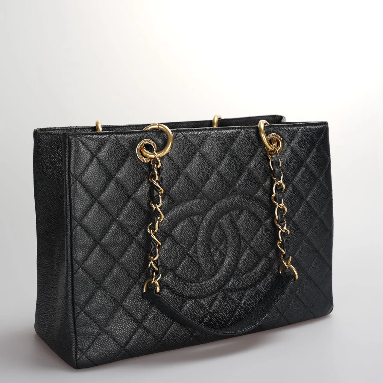 used-Chanel Black Grand Shopping Tote GST Bag in Caviar Leather with Gold Hardware-MILOURA