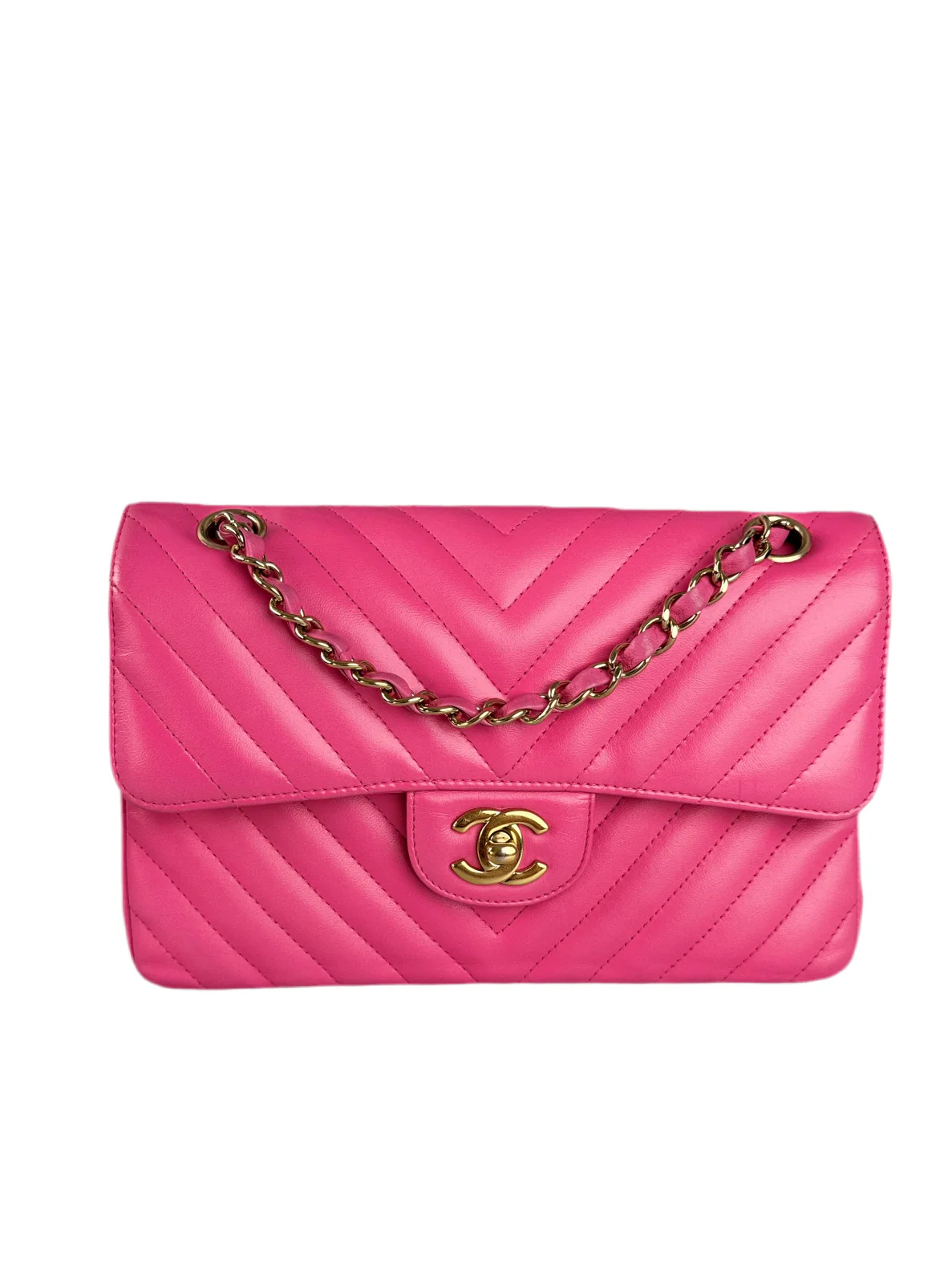 used-Chanel Small Quilted Flap Bag Pink Lambskin-MILOURA