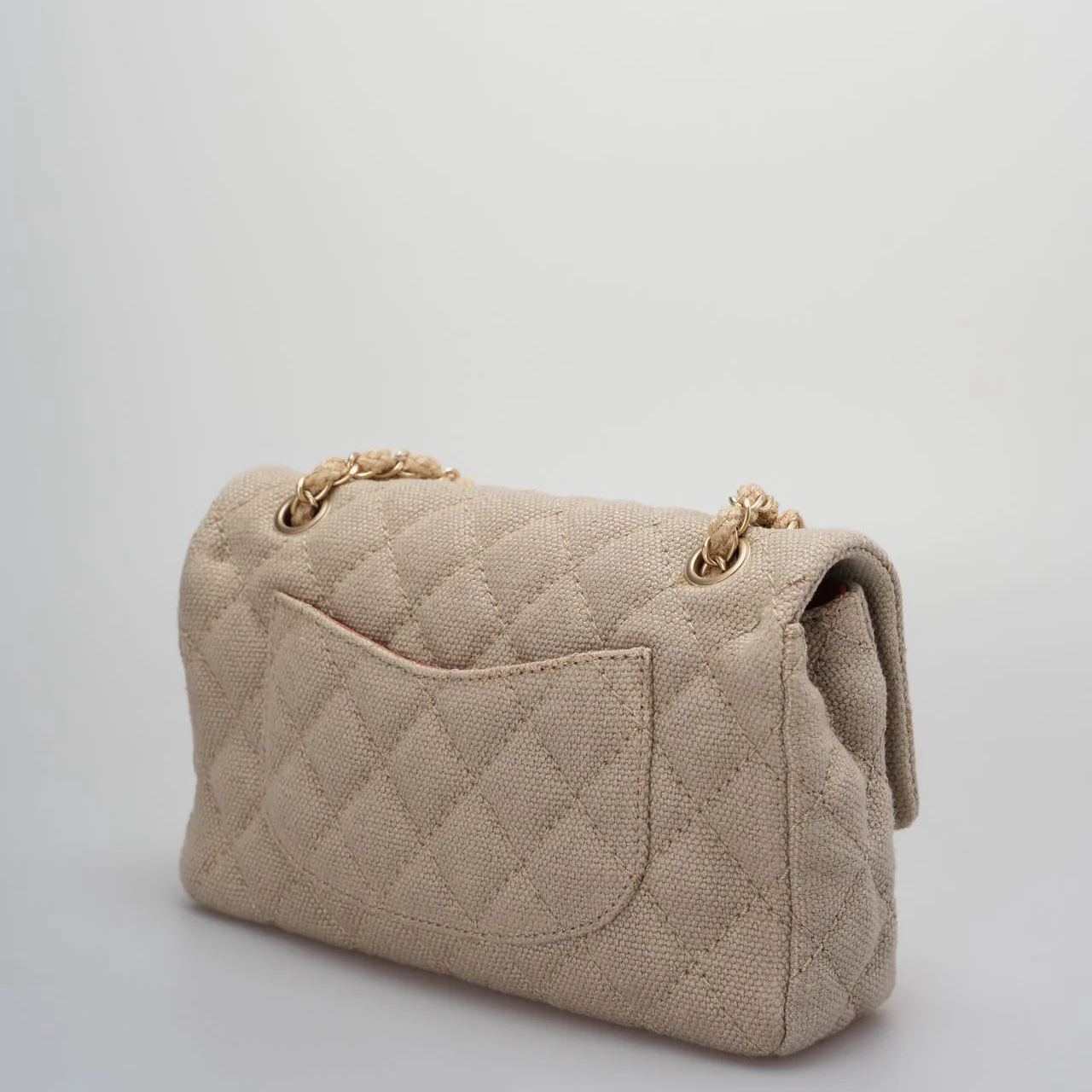 used-Chanel linen timeless Quilted Medium Flap in Beige very rare-MILOURA