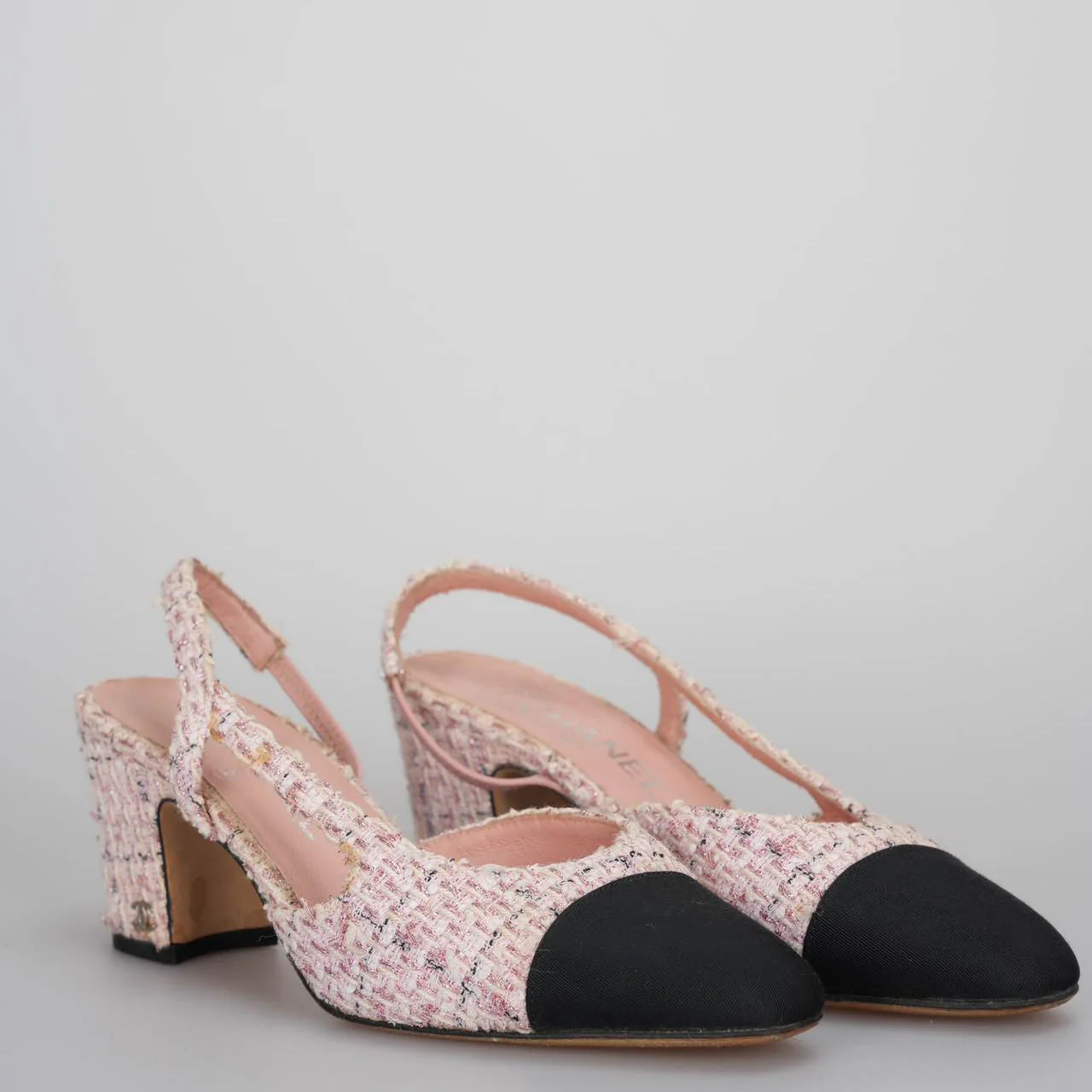 used-Chanel Interlocking CC Logo Tweed Slingback Pumps Size 37.5-MILOURA