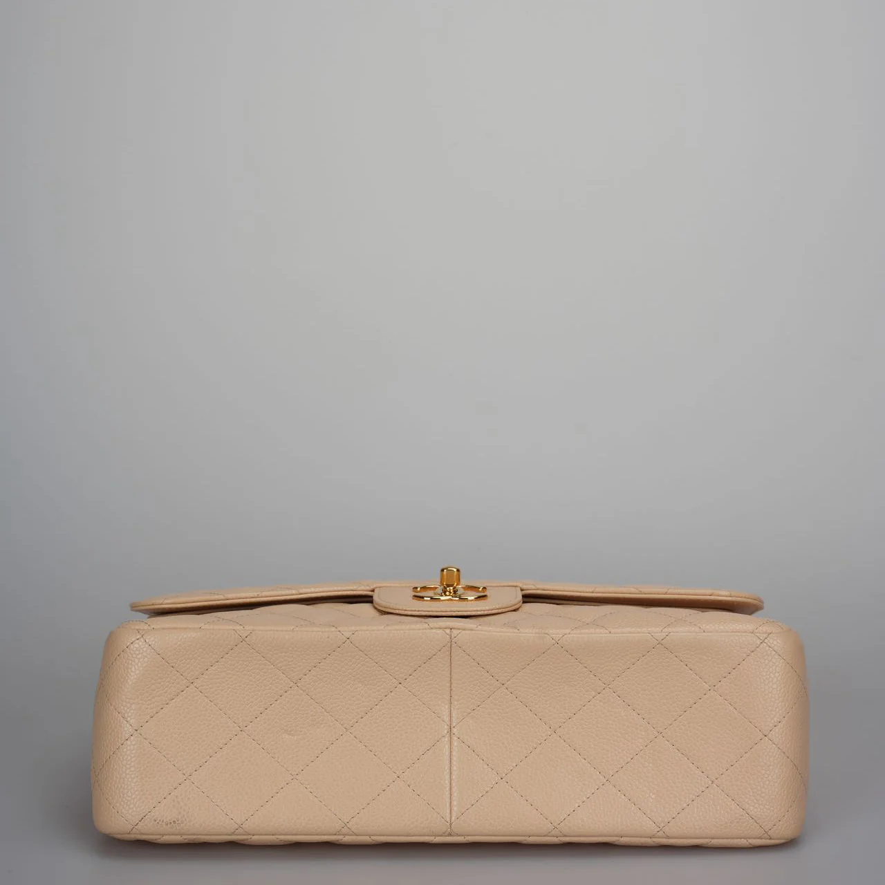 used-Chanel Beige Jumbo timeless Flap Bag Caviar Leather with Gold Hardware-MILOURA