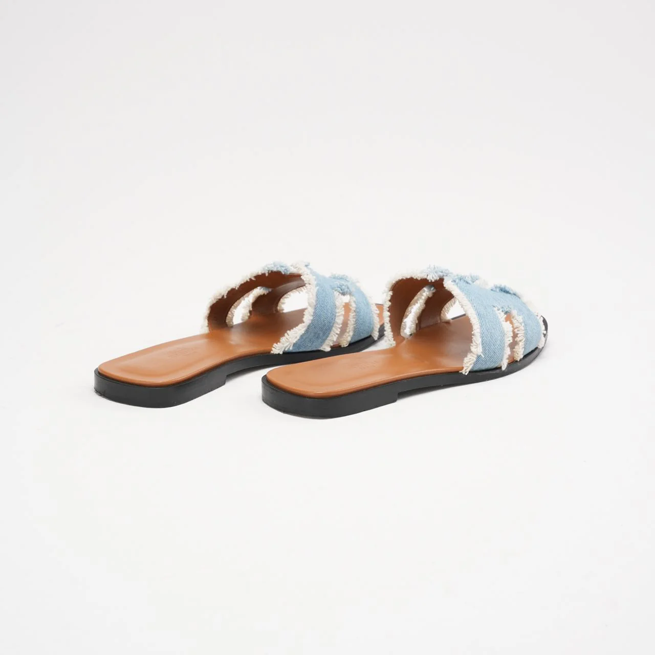Hermes Blue Clair Denim Oran Fringe Sandals Size 38.5