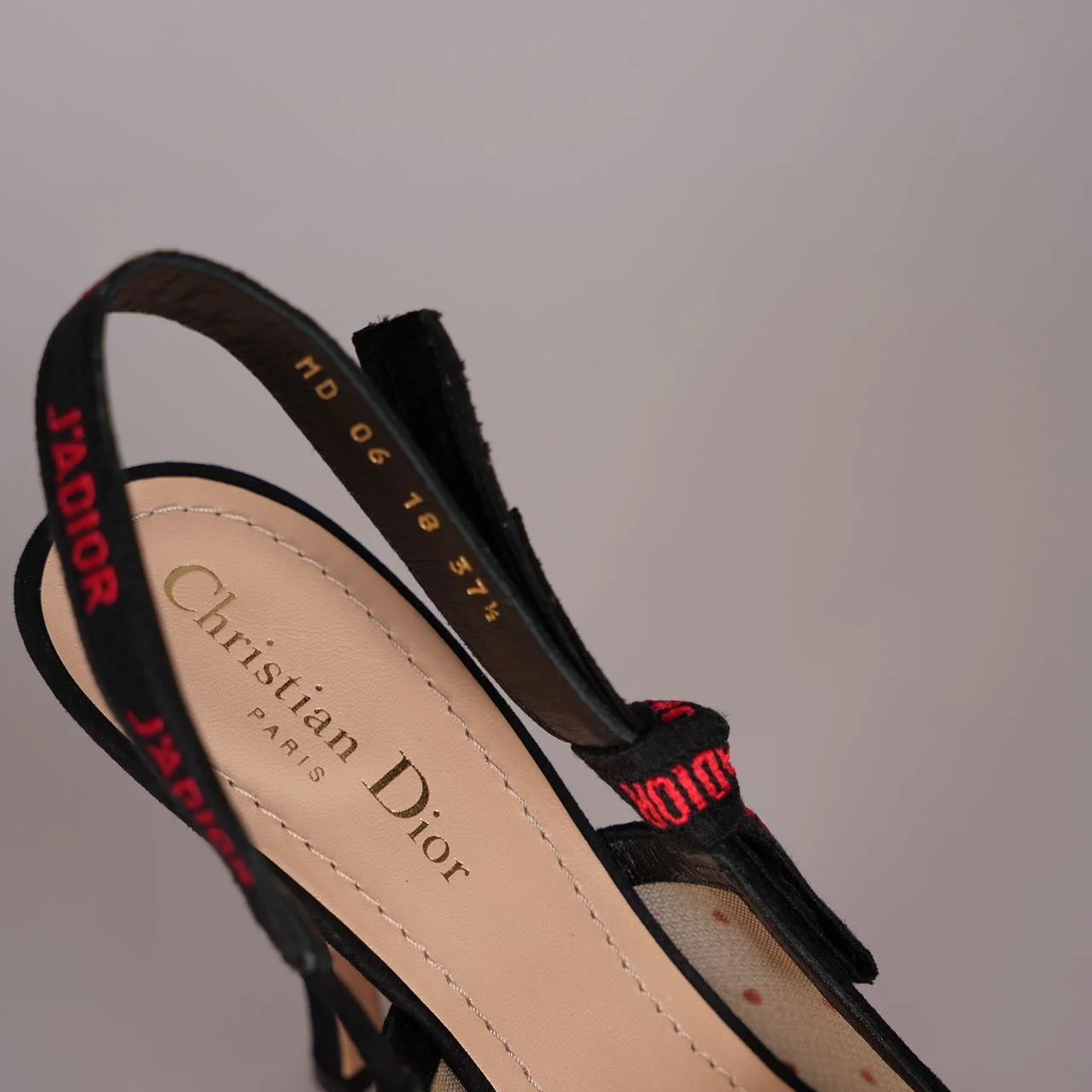 used-Christian Dior Mesh Plumetis Suede J'Adior Slingback 8cm Pumps 37.5 Beige/Black-MILOURA