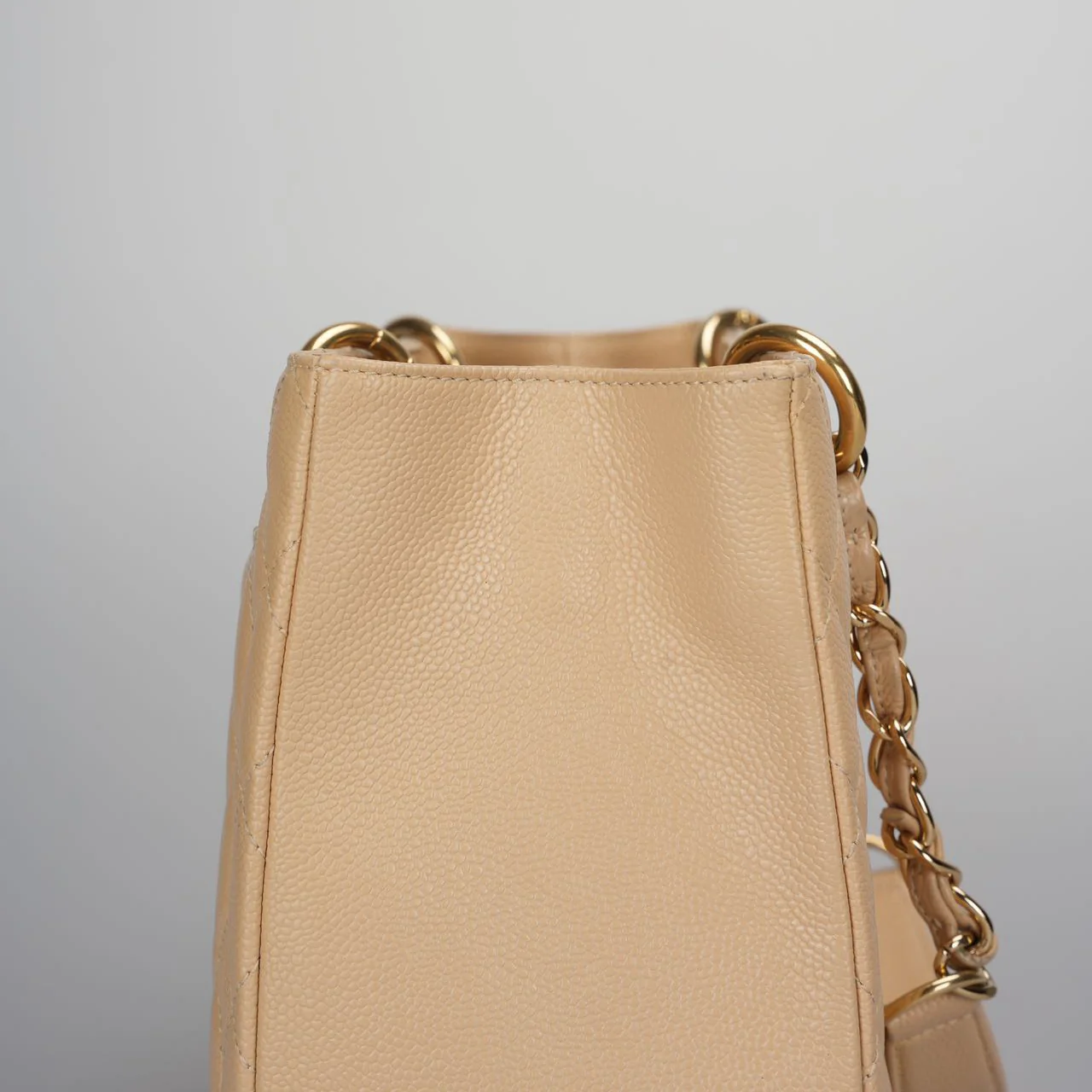 used-Chanel beige Grand Shopping Tote Beige GST Bag in Caviar Leather with Gold Hardware-MILOURA