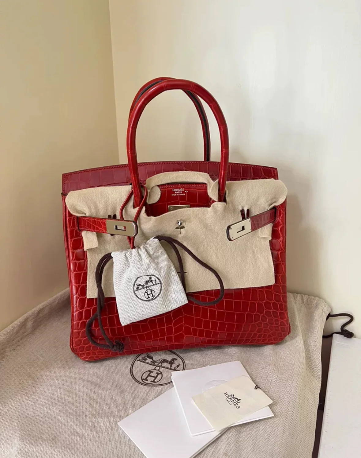 used-Hermes Birkin Bag 30cm in in Braise Shiny Niloticus with Palladium Hardware-MILOURA