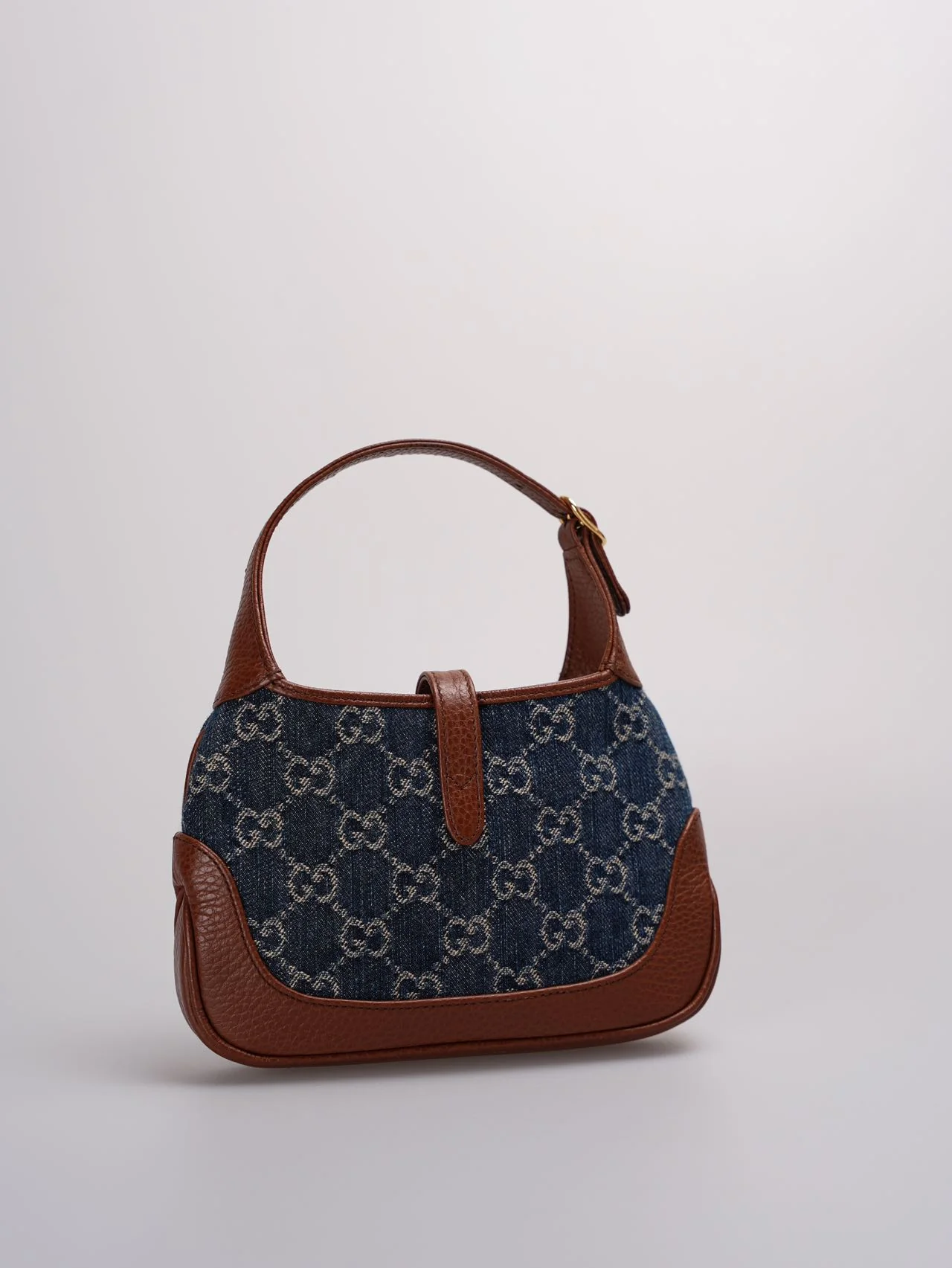 used-Gucci Denim GG Monogram Calfskin Mini Jackie 1961 Hobo Bag-MILOURA
