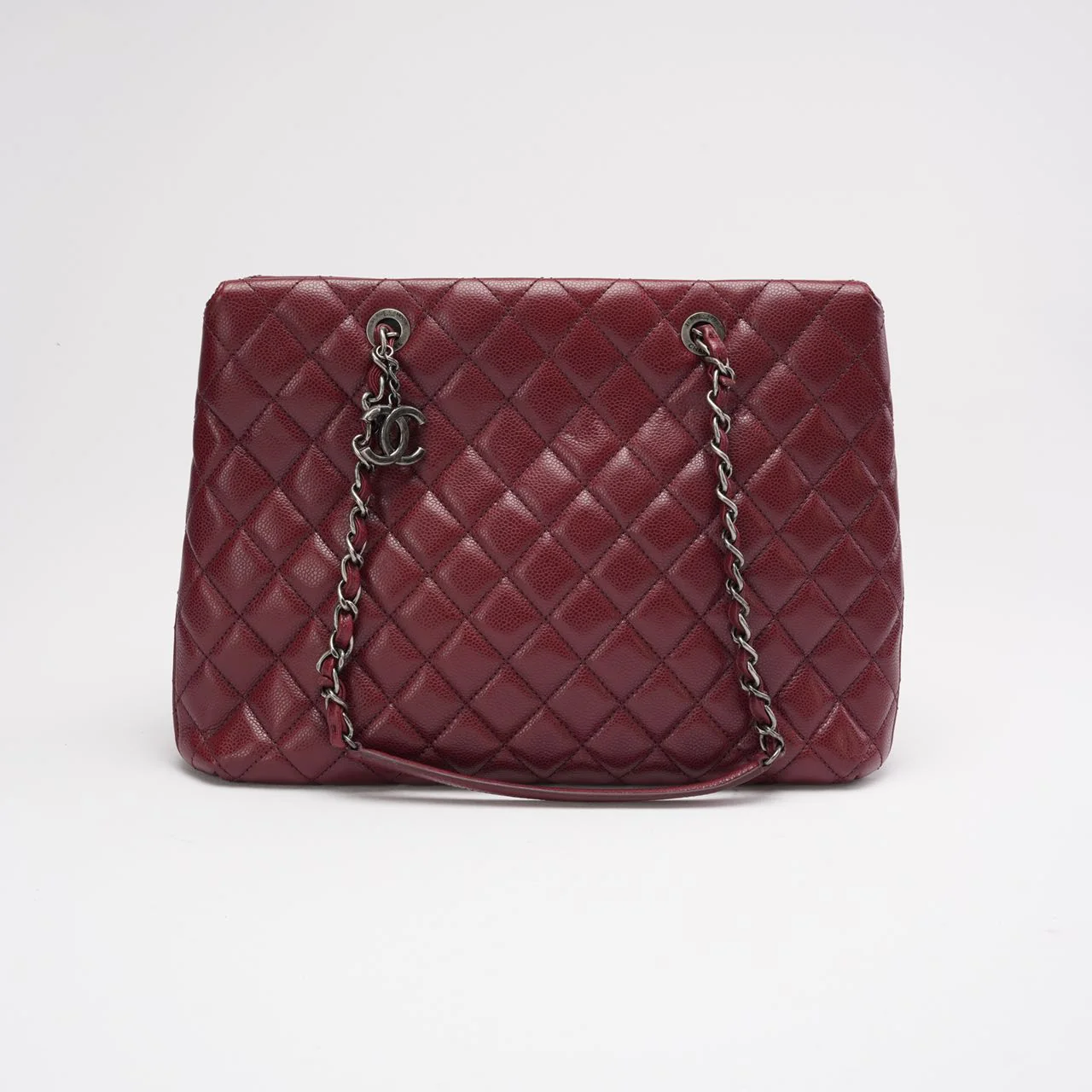 Chanel Burgundy Red Caviar Leather City Shopping Tote Bag 2016