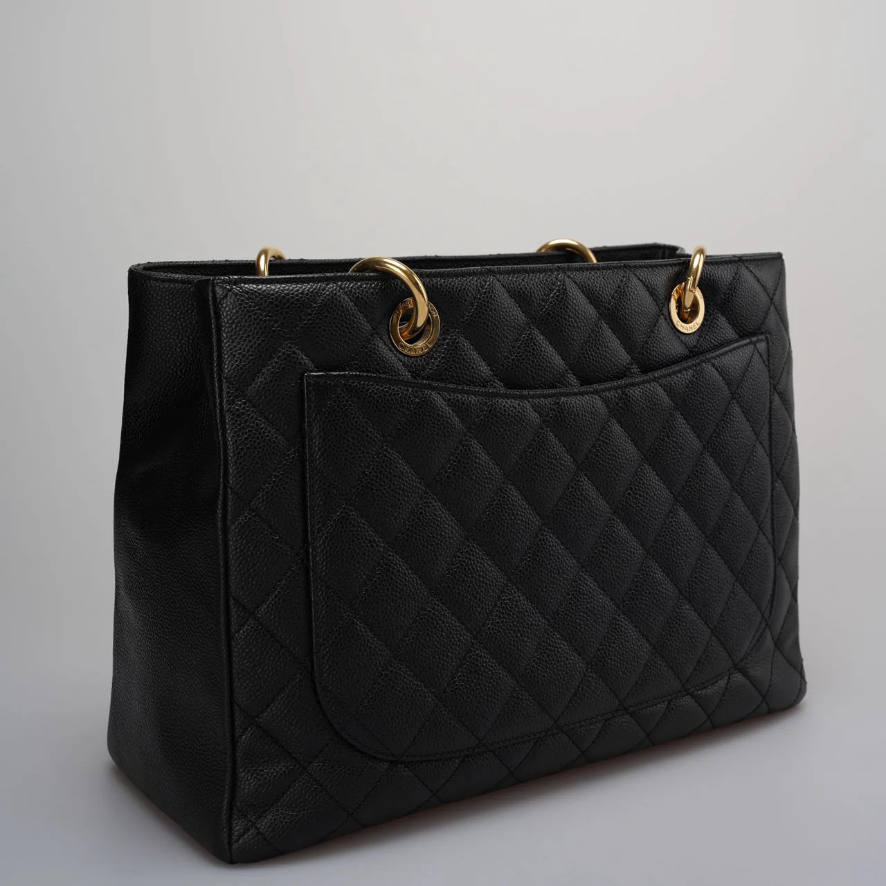 used-Chanel Medium Grand Shopping Tote Black GST Bag in Caviar Leather with Gold Hardware 2014-MILOURA