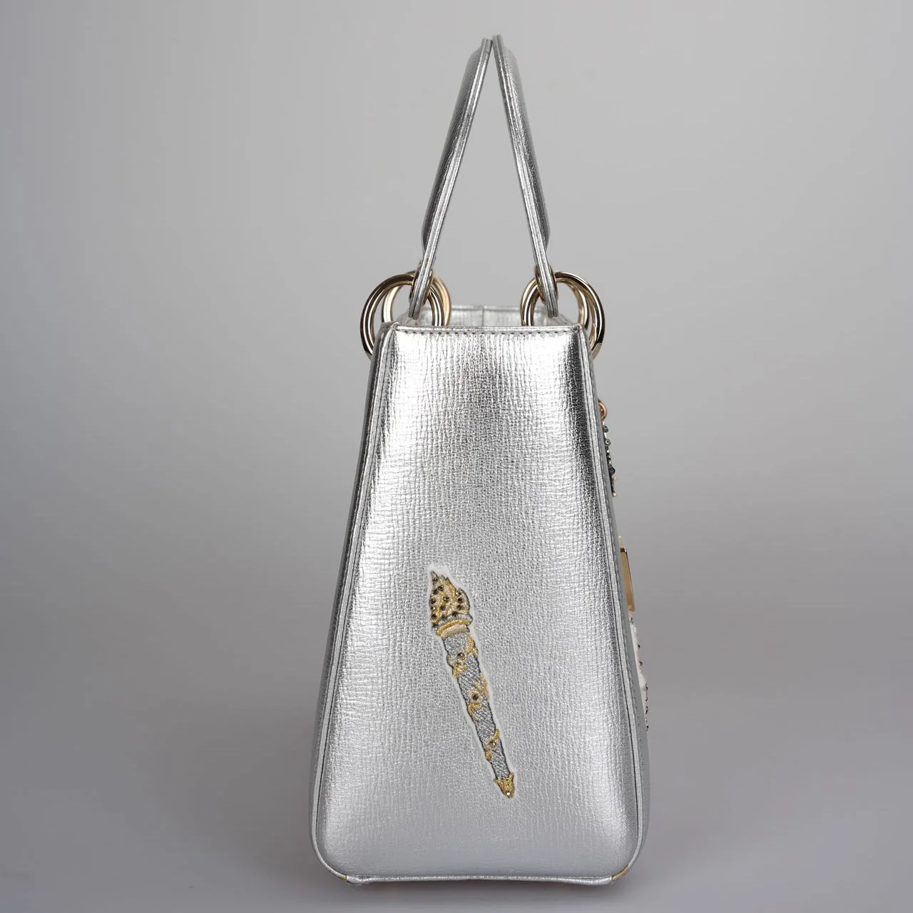 used-Christian Dior Leather Lady Dior Shoulder Bag in Silver-MILOURA