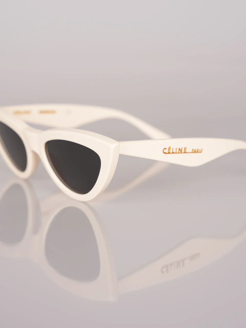 used-Celine Cat Eye Sunglasses with Beige Acetate Frame-MILOURA