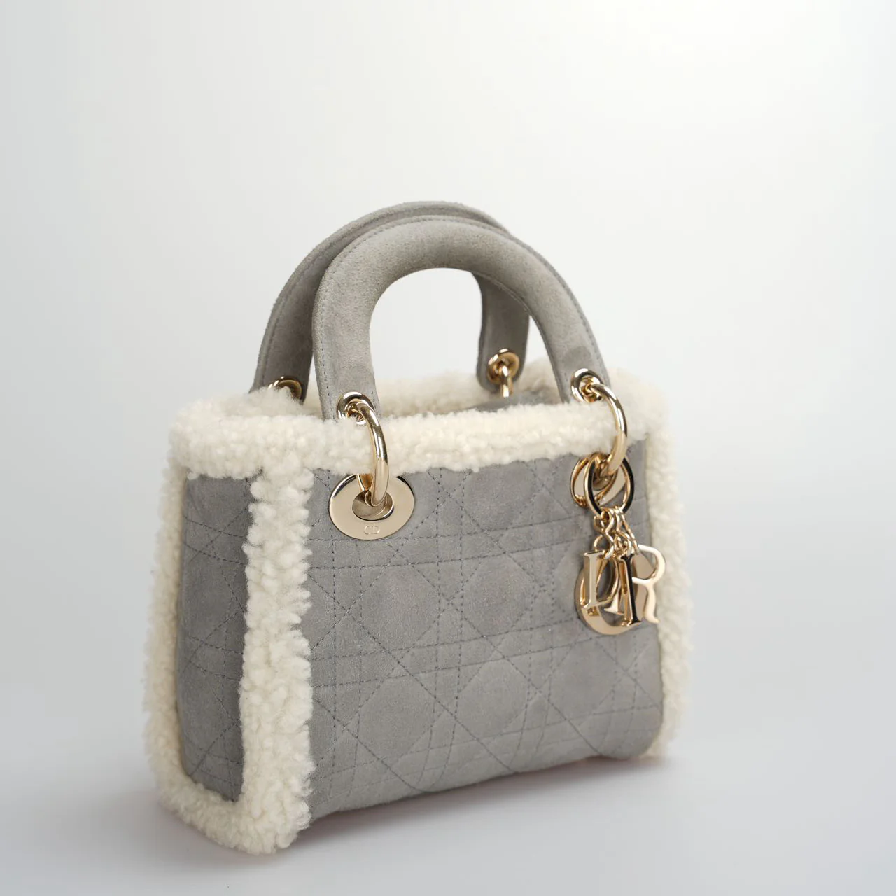 used-Christian Dior Lady Dior Pre-Owned 2020 Mini Suede Shearling Cannage Lady Dior satchel-MILOURA